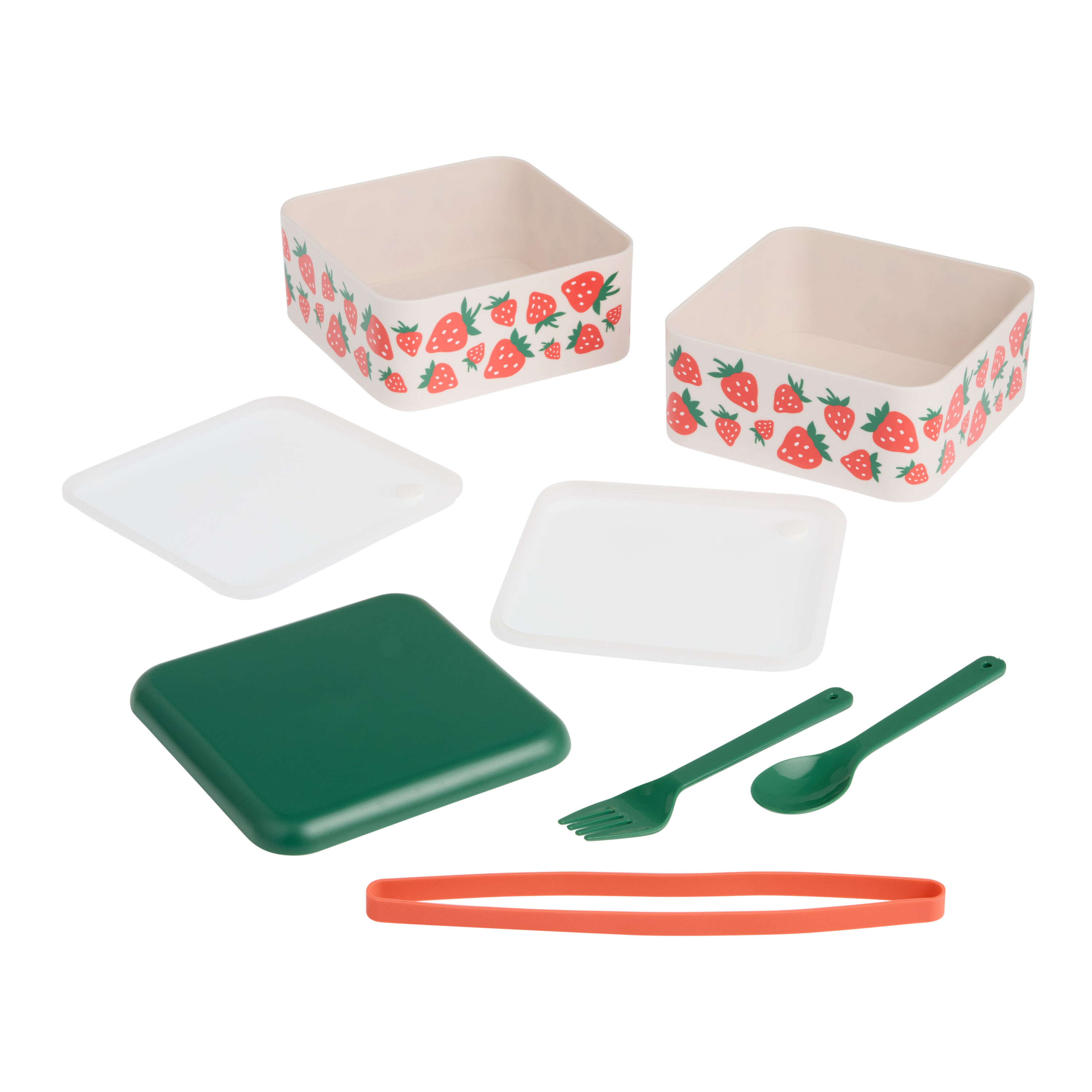 Studio Oh Strawberries 2 Layer Bento Box with Utensils World Market