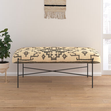 Nantes Black Metal And Jute Geo Upholstered Bench Nantes Black Metal And Jute Geo Upholstered Bench