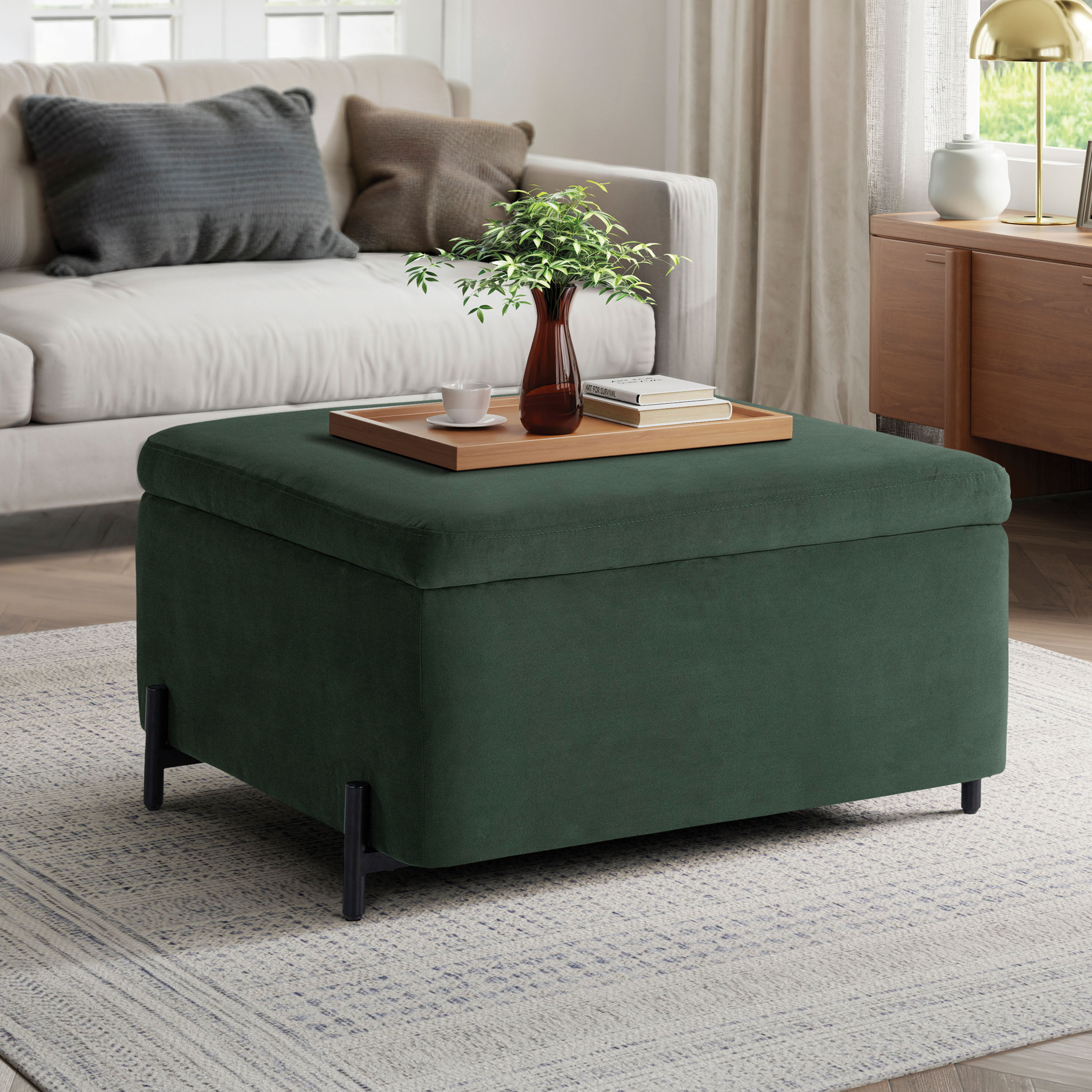 Garcia Large Square Velvet Upholstered Storage Ottoman