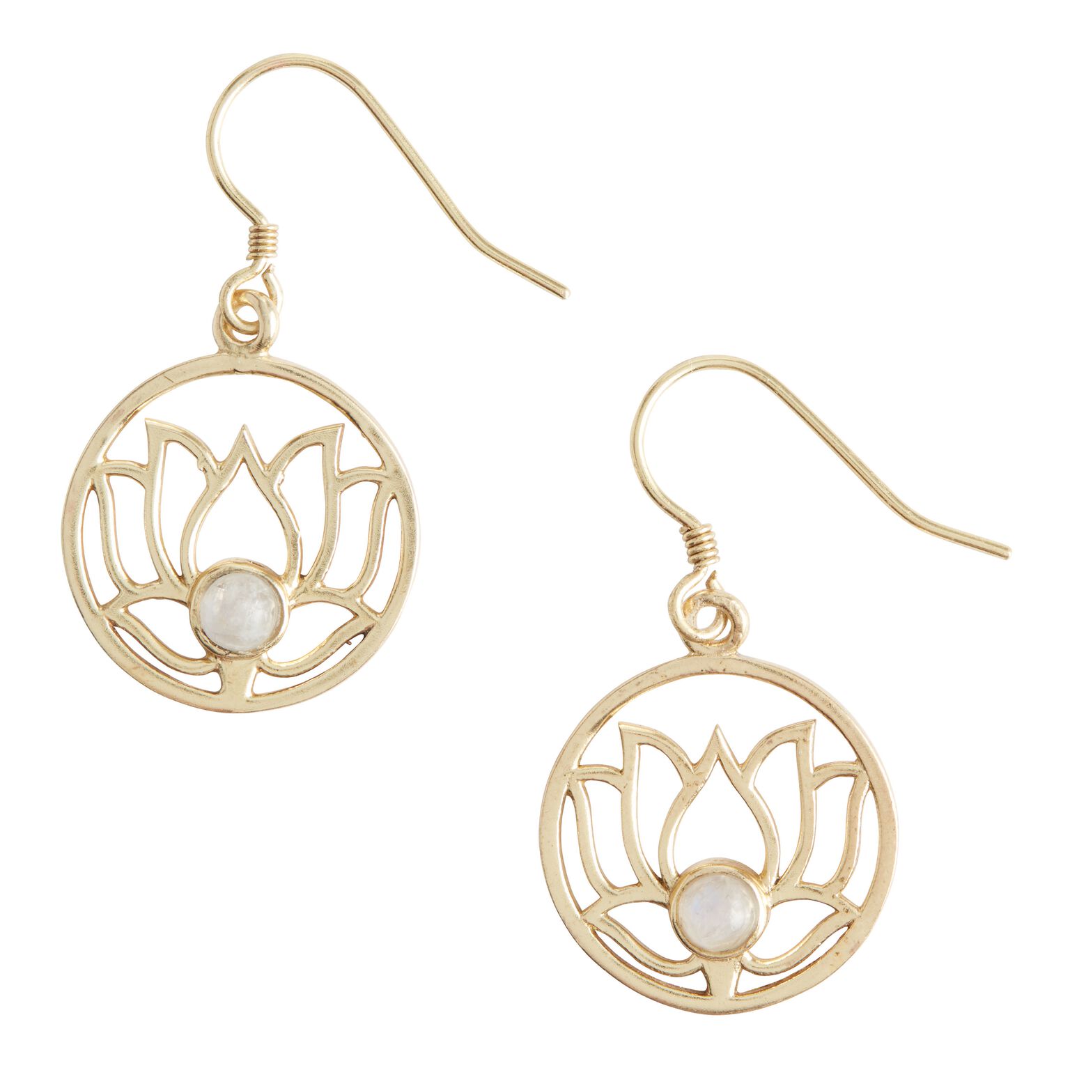 Gold Moonstone Lotus Filigree Drop Earrings - World Market
