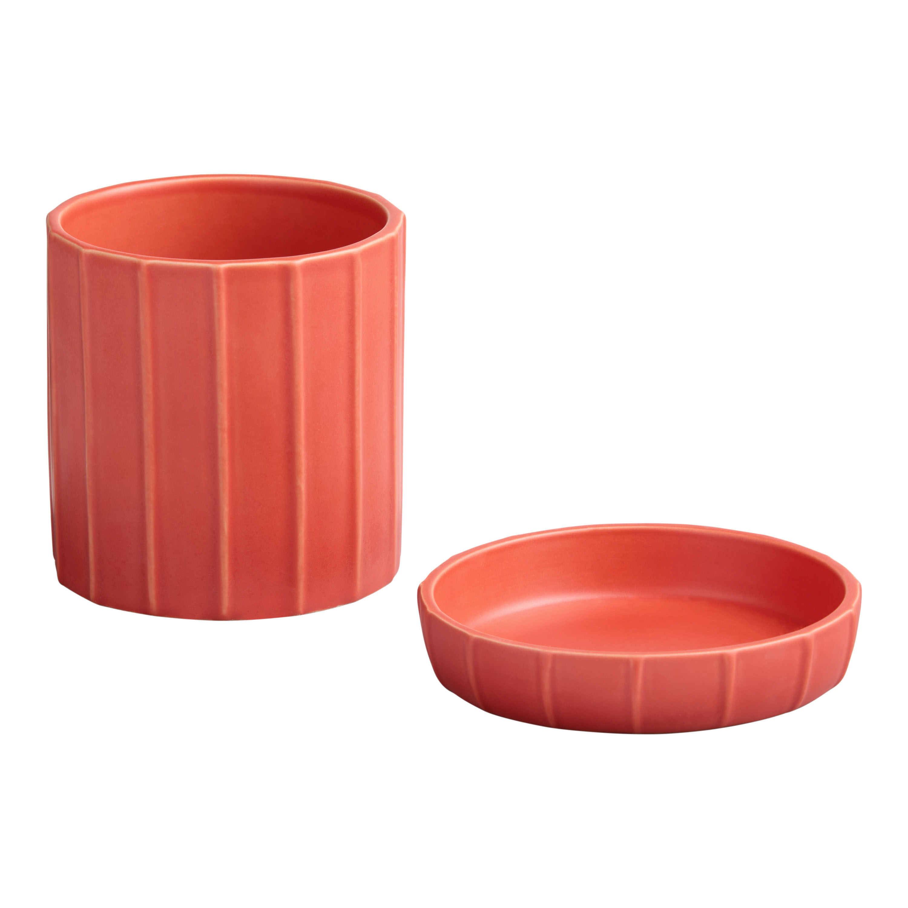 Washed Red Ceramic Modern Planter with Tray image number 1