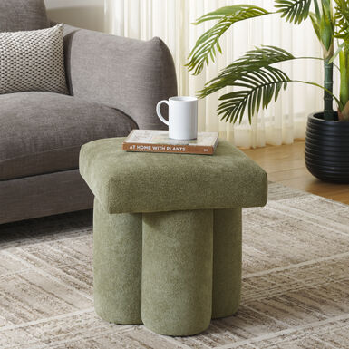 Waverly Moss Green Linen Pillar Leg Upholstered Ottoman Waverly Moss Green Linen Pillar Leg Upholstered Ottoman