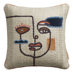 Ivory and Gold Linear Abstract Face Throw Pillow
