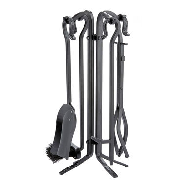 Mini Black Steel Crook Handle 5 Piece Fireplace Tool Set Mini Black Steel Crook Handle 5 Piece Fireplace Tool Set