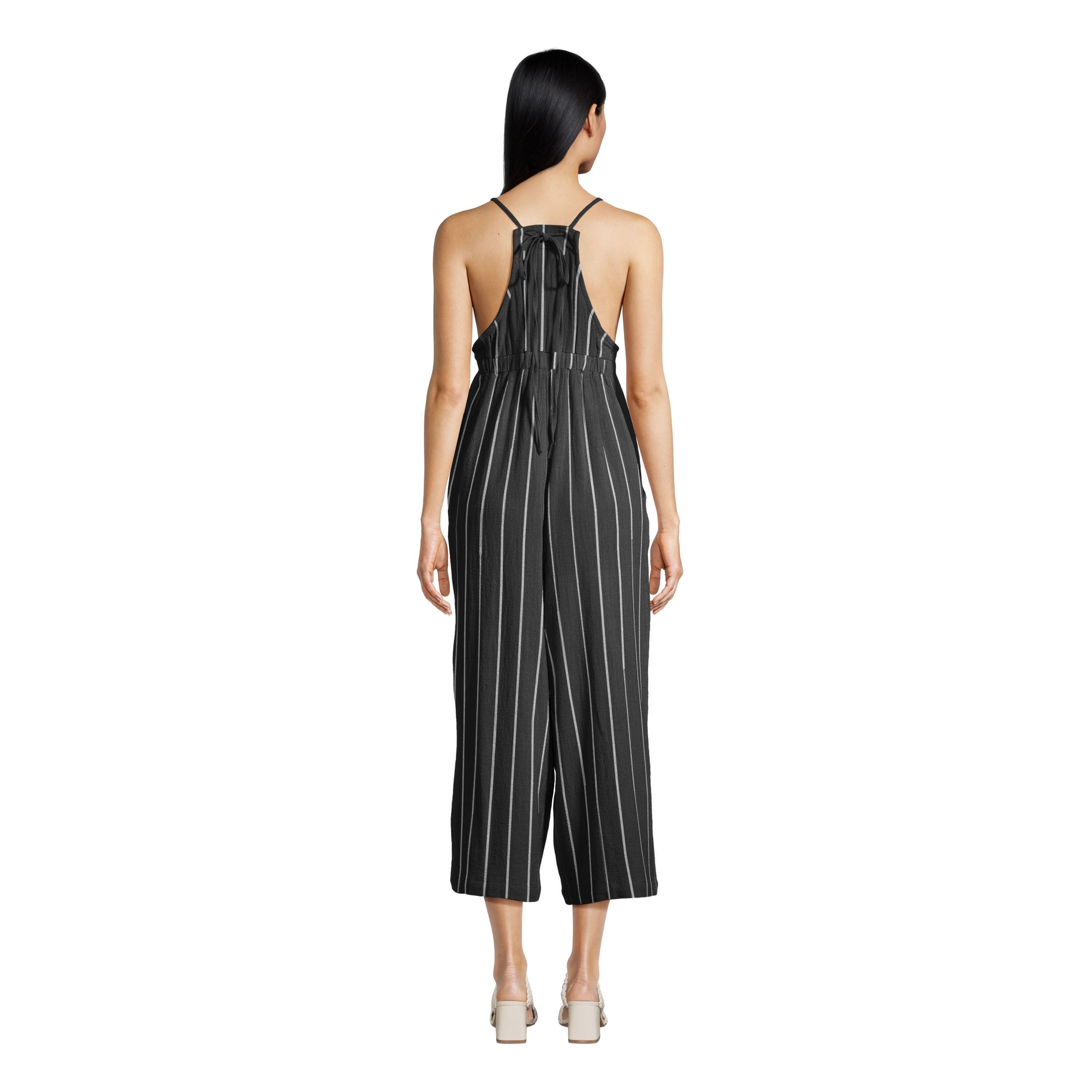 Black and White Stripe Khadi Lounge Jumpsuit with Pockets image number 1