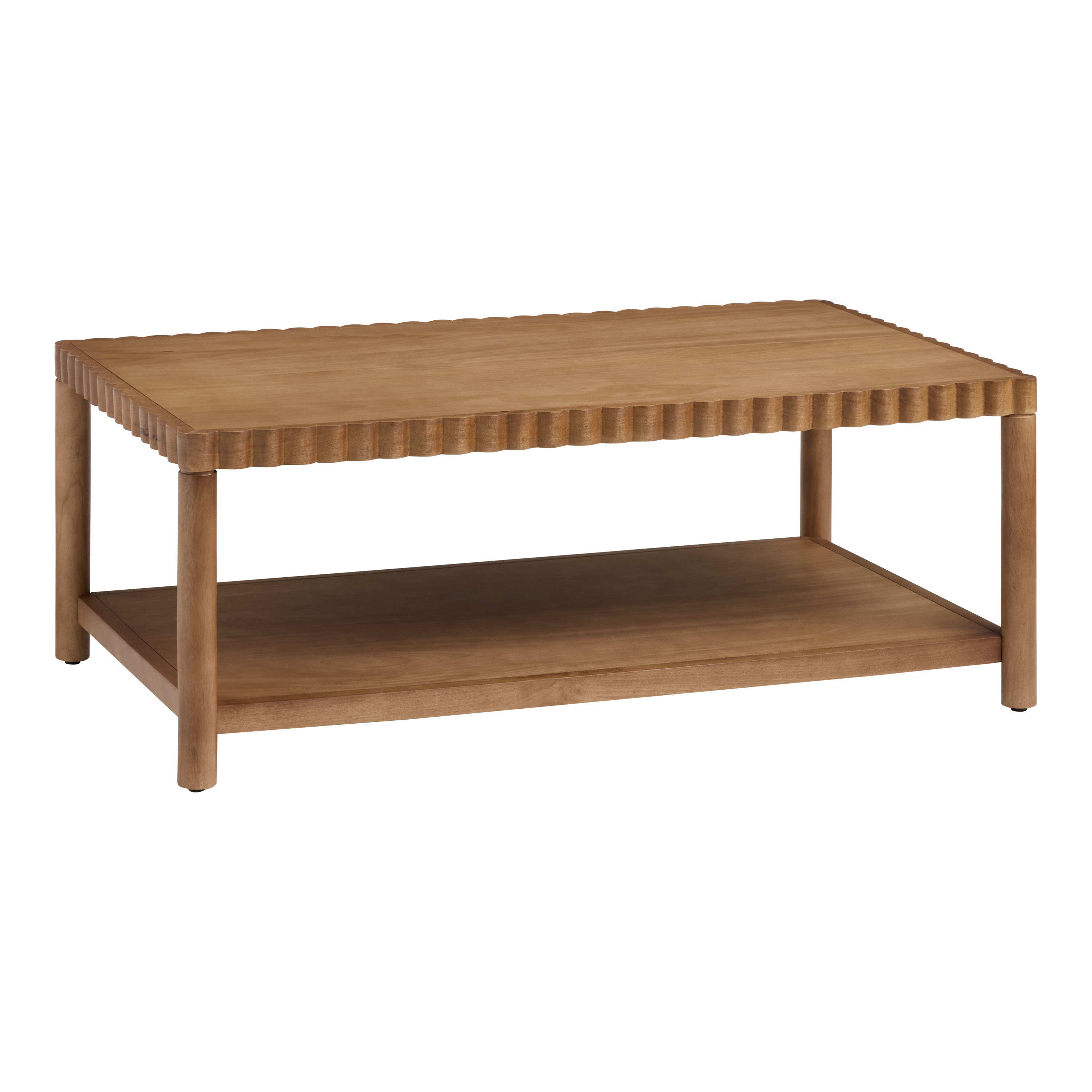 Niva Hazelnut Wood Scalloped Coffee Table with Shelf - World Market