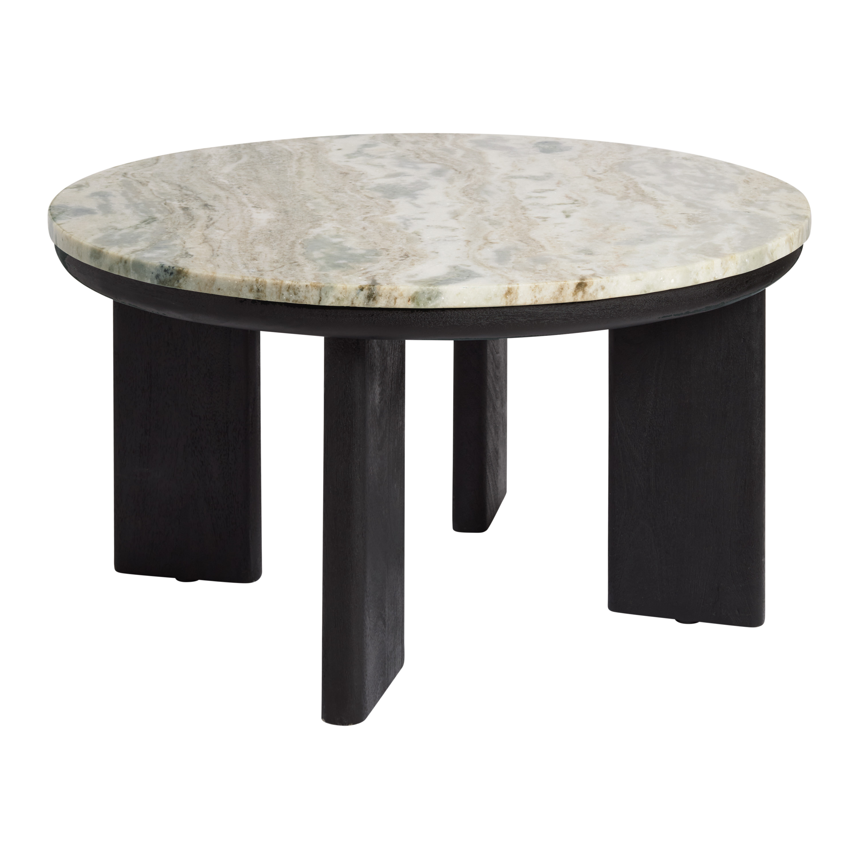 Maderno Round Gray Marble Top and Black Wood Coffee Table - World Market