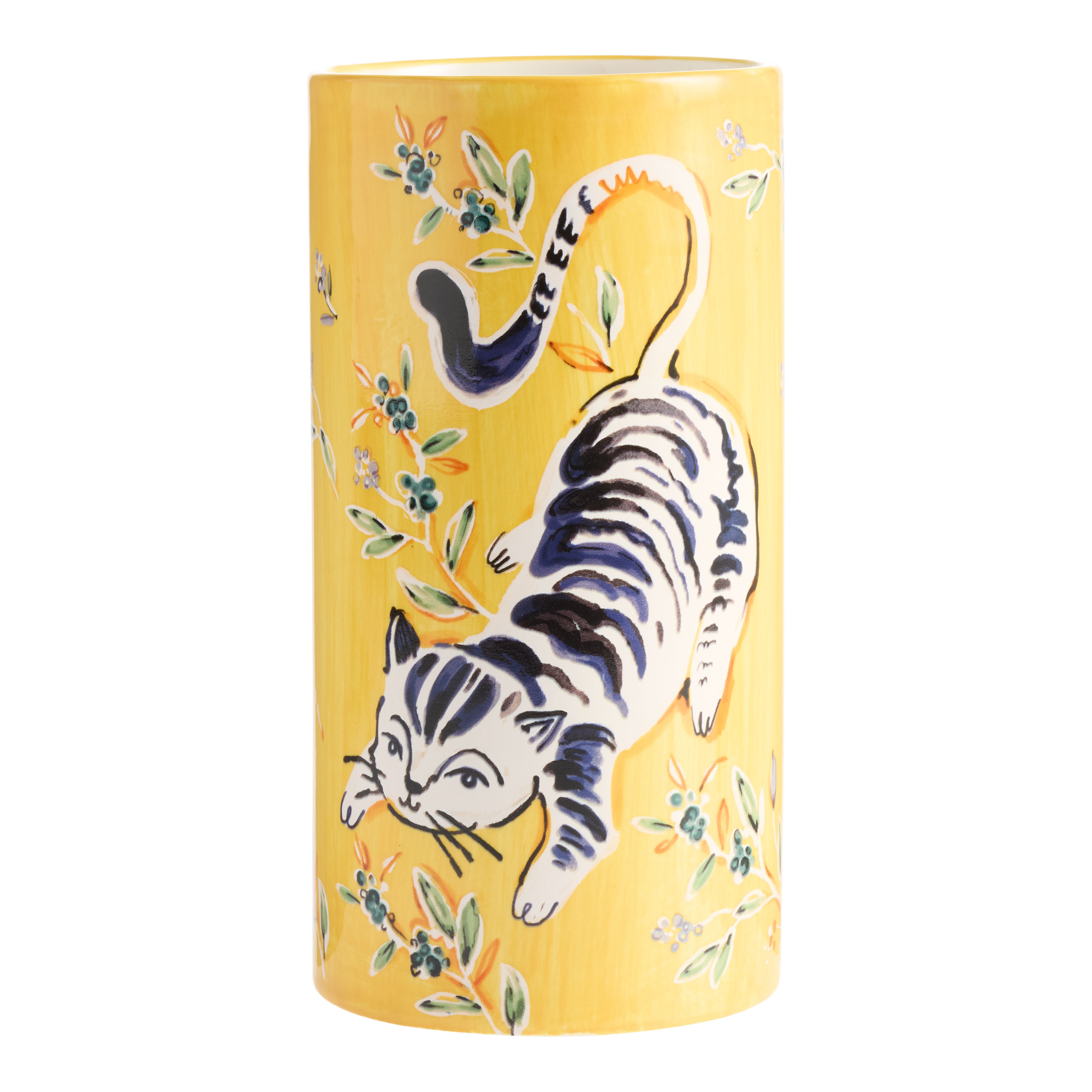 Yellow Cat with Botanicals Vase - World Market