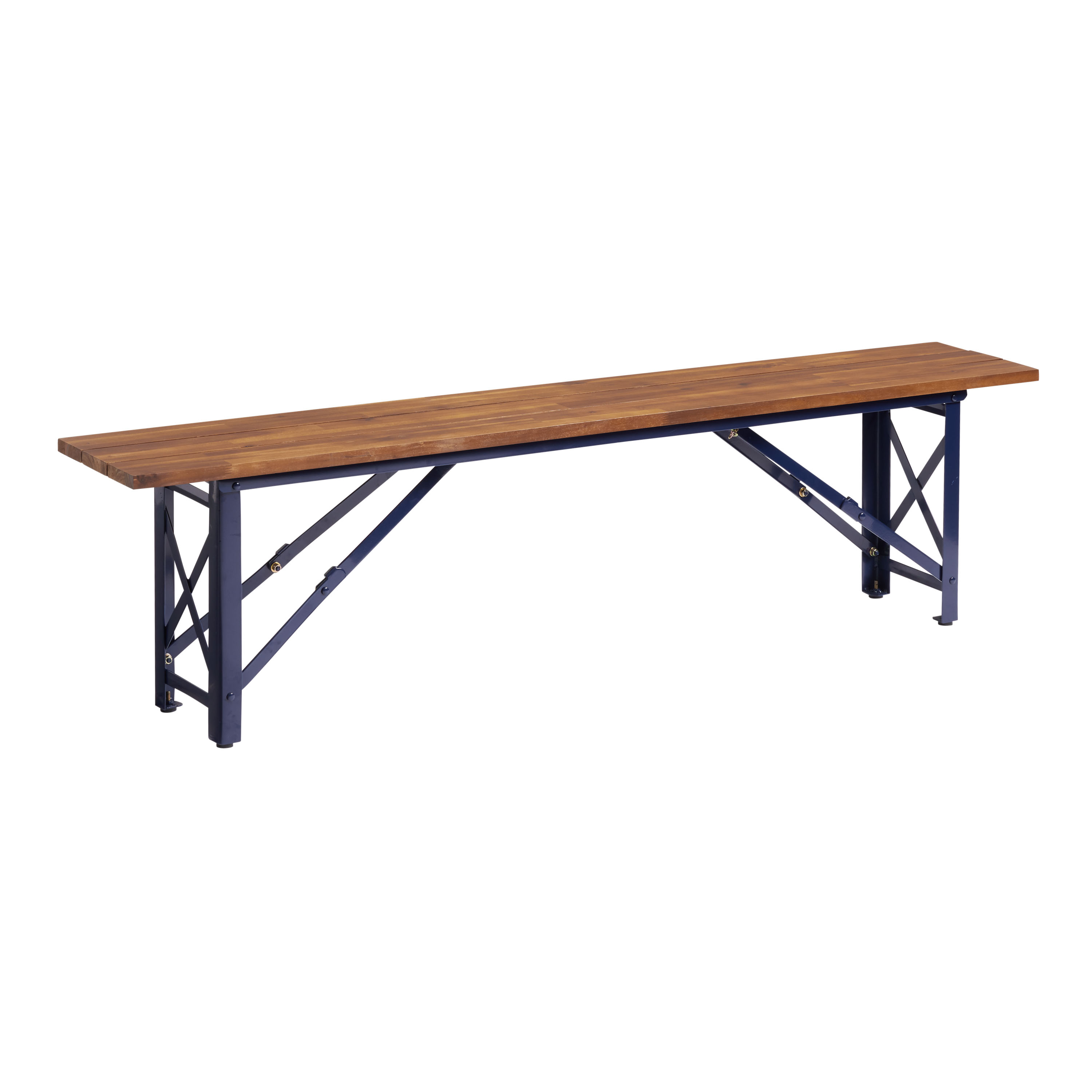 Beer Garden Wood and Metal Folding Outdoor Dining Bench World Market
