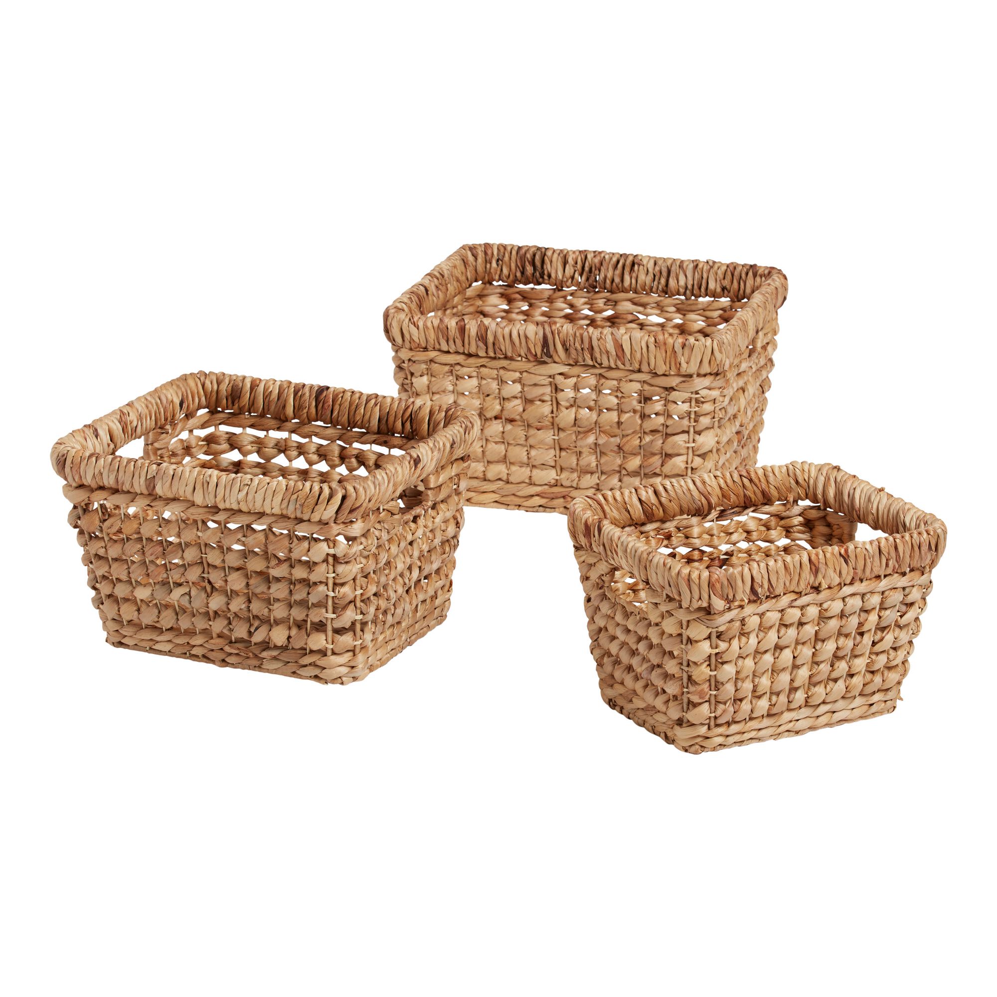 ABEL CRAFTS Wicker Basket Organizer Rectangle Water Hyacinth Storage  Baskets Set Of 4 Organizing Bathroom Bedroom Kitchen Shelves Pantry Natural  Woven