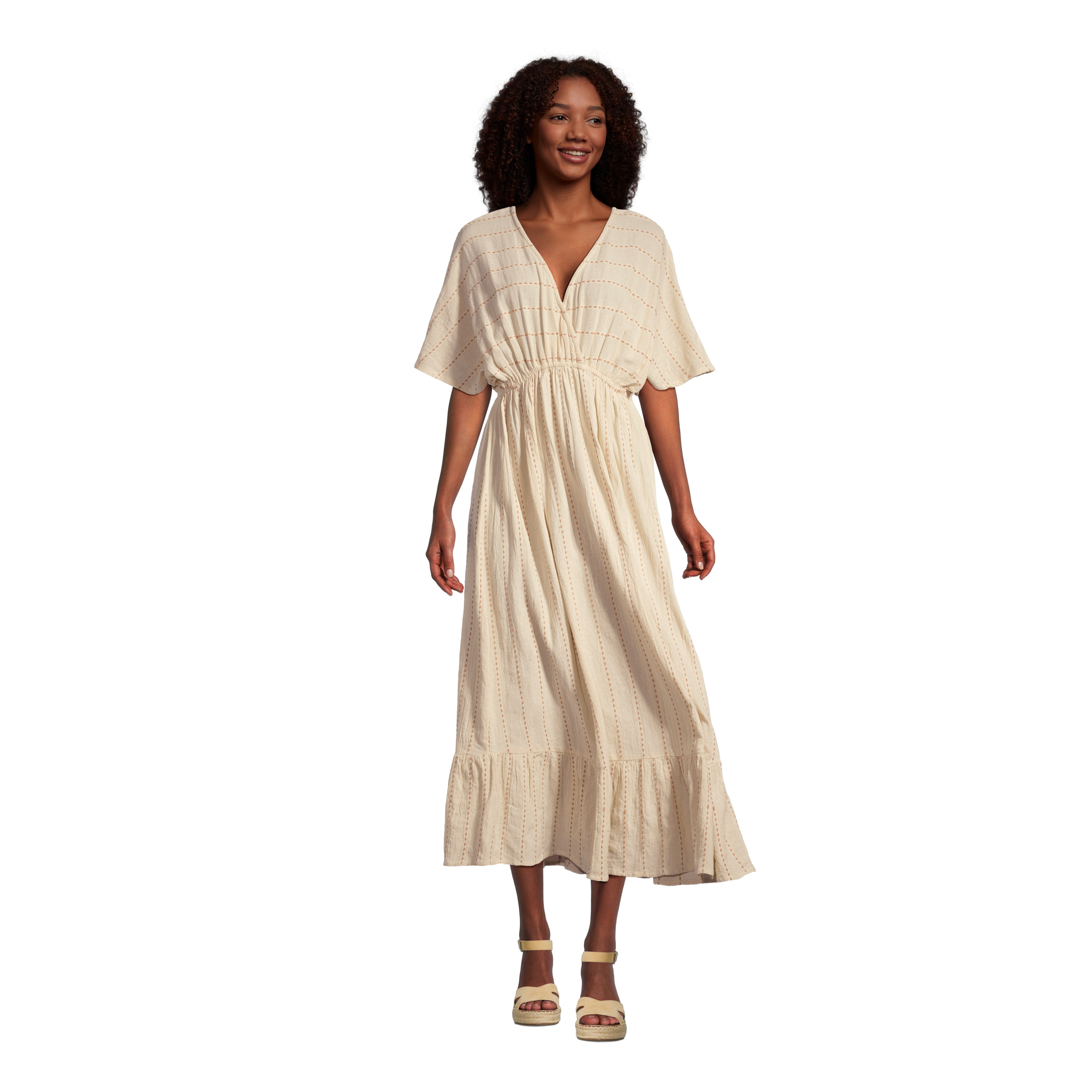 Mira Ivory And Muted Terracotta Dash Stripe Kaftan Dress - World