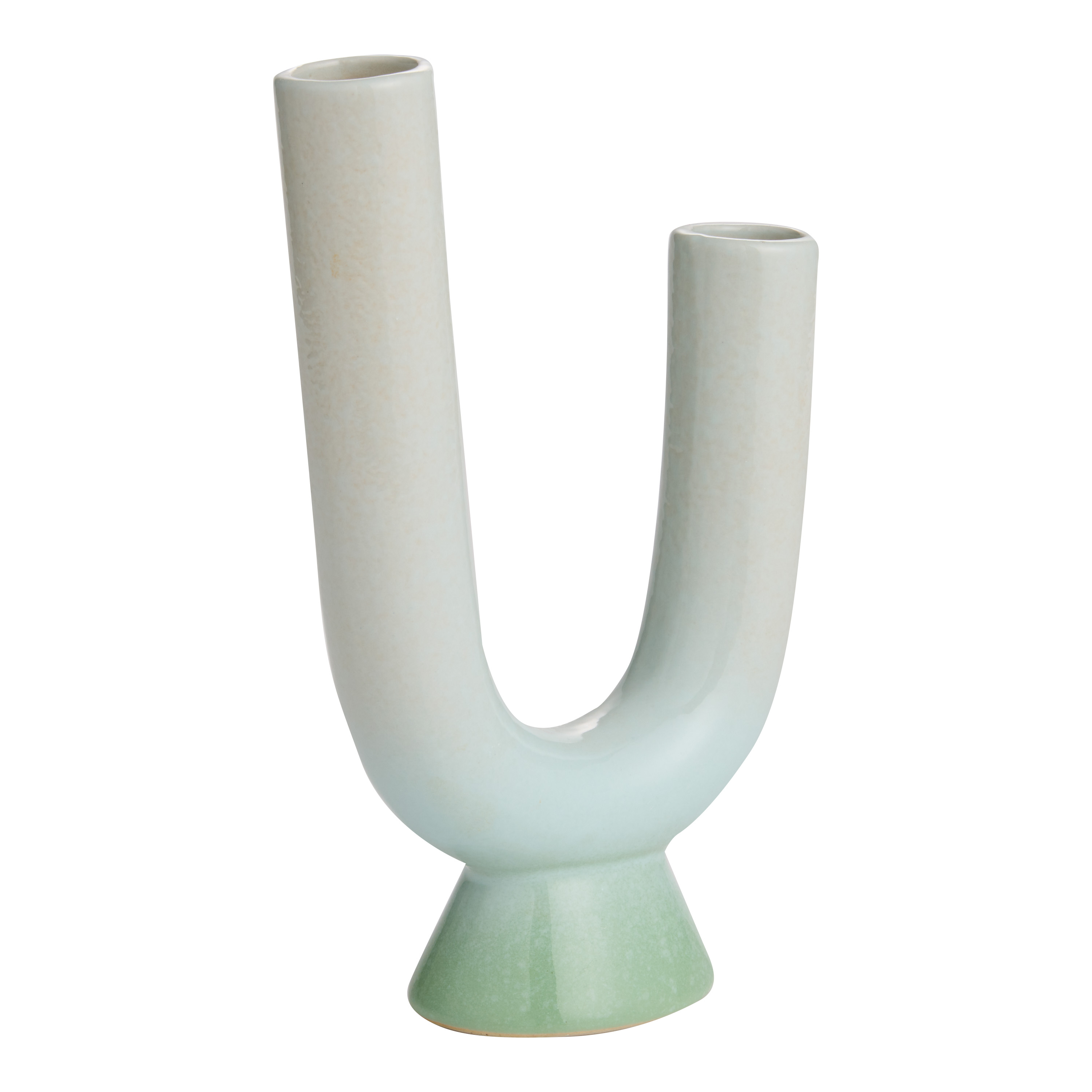 我谷風盆　約32cm×約22.5cm×約3.5cm Sage Green Ceramic Double Neck Vase - World Market
