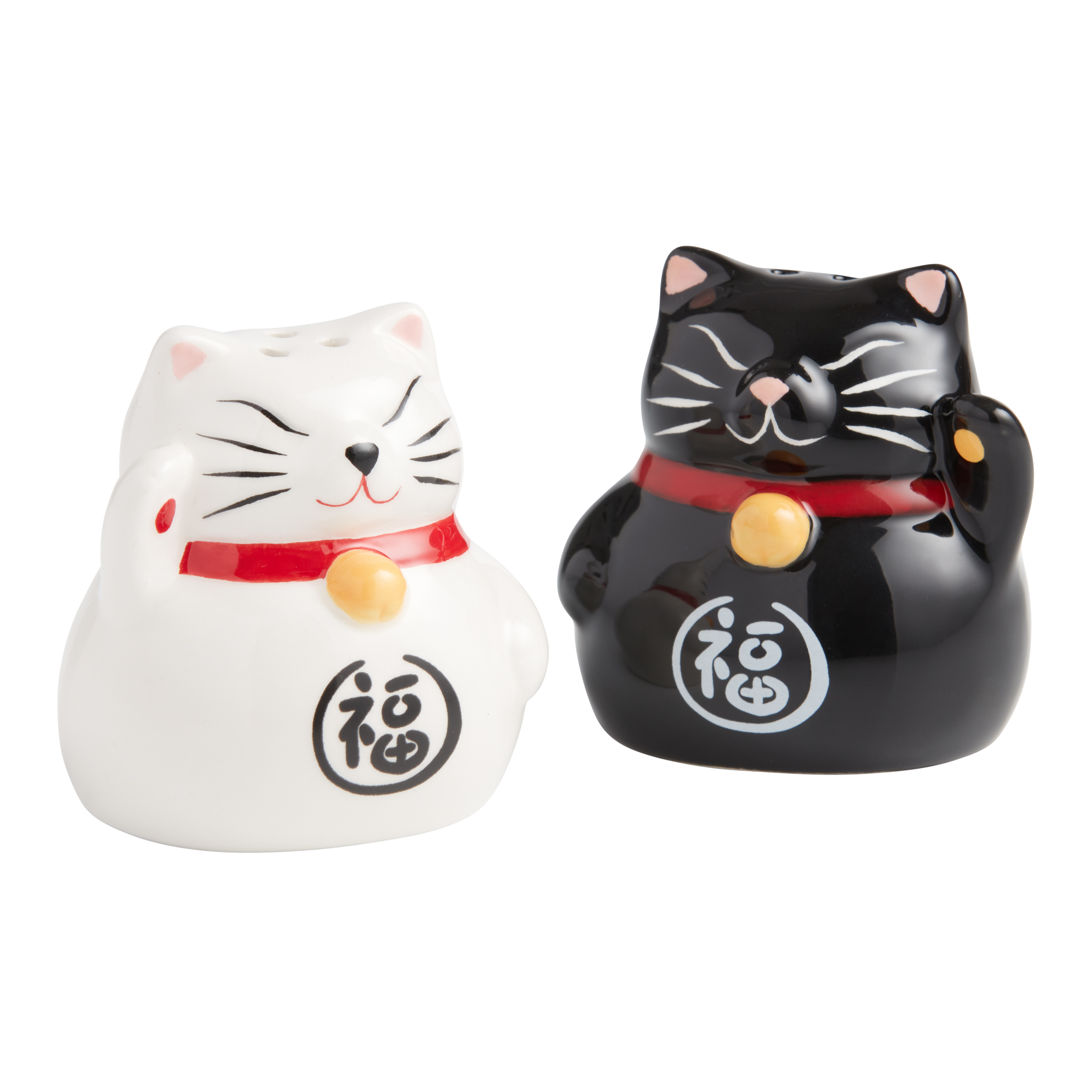 Black and White Ceramic Lucky Cat Salt and Pepper Shaker Set - World Market