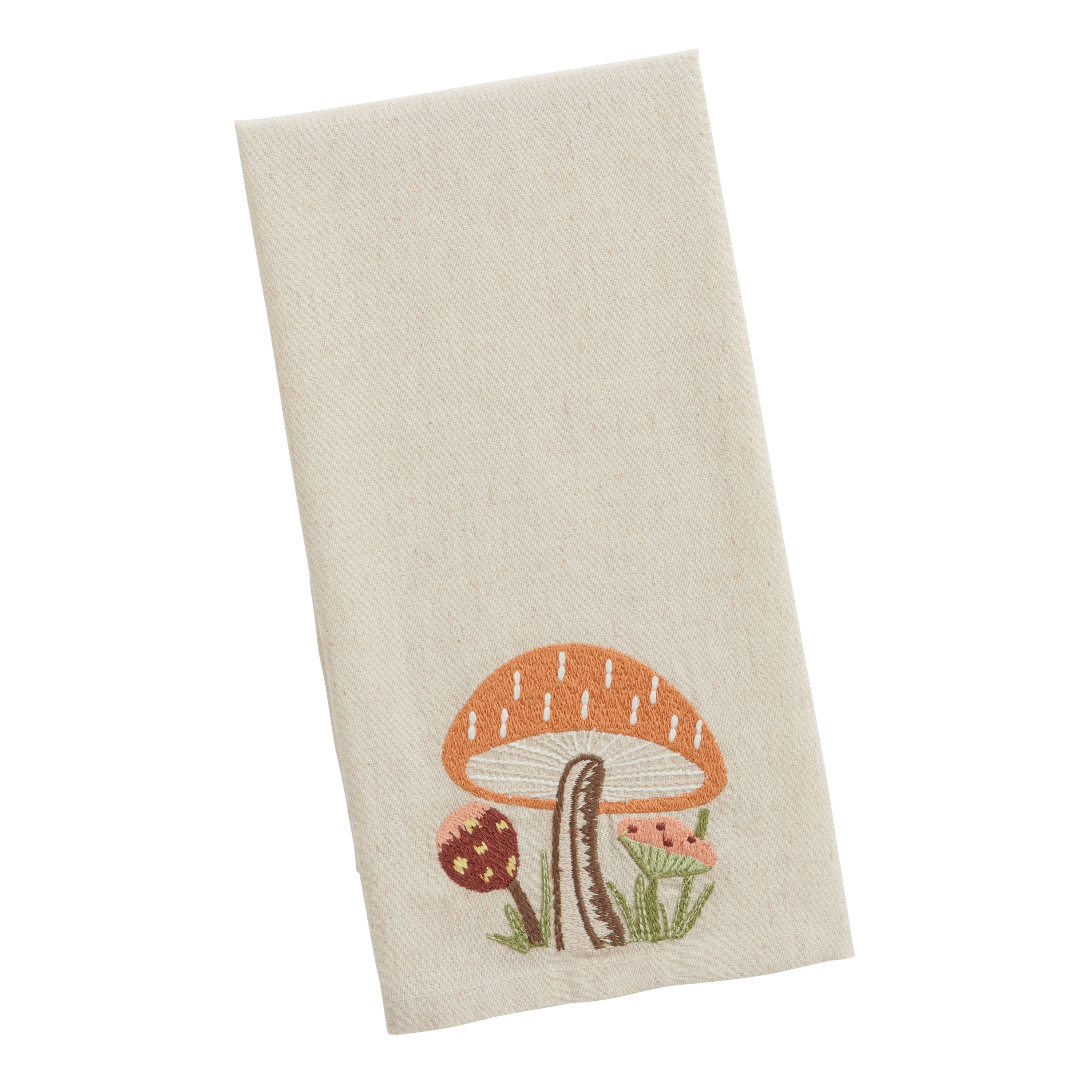 Natural Embroidered Mushroom Kitchen Towel - World Market