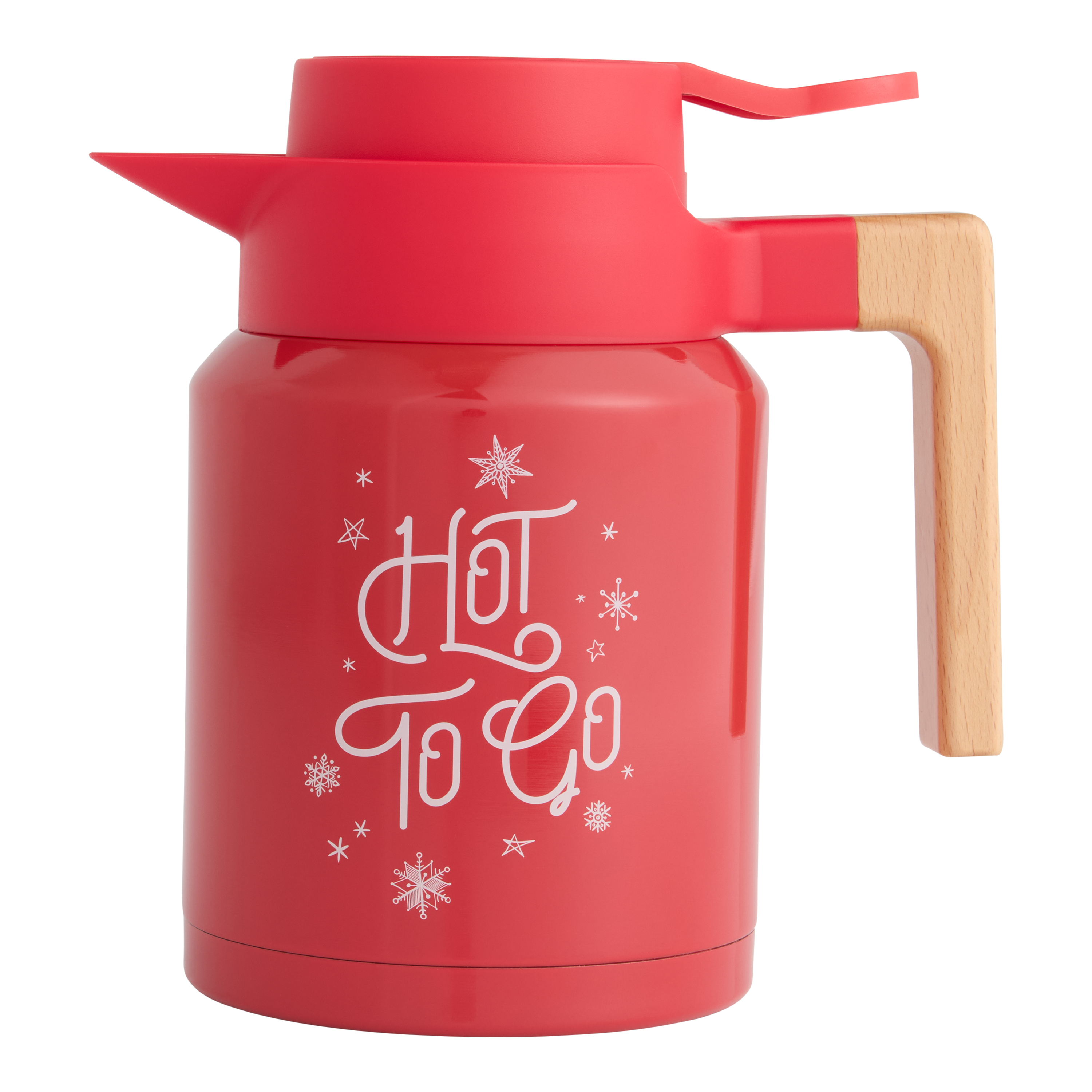 Red Steel and Wood Hot to Go Insulated Vacuum Carafe - World Market