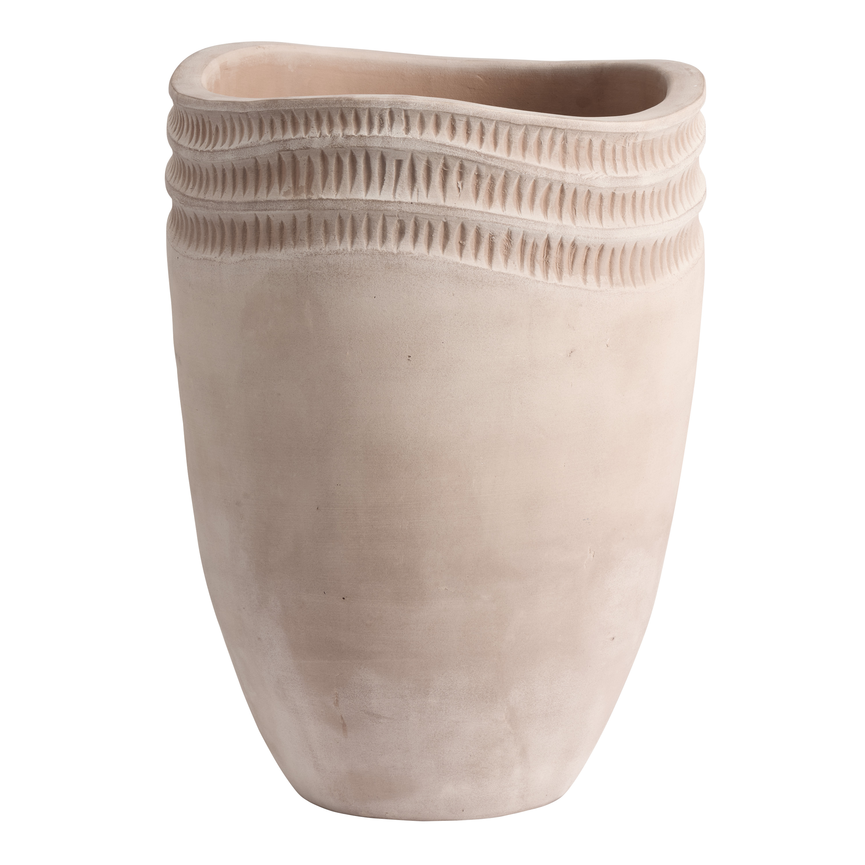 Tarassa Tall Washed Terracotta Wavy Rim Outdoor Planter - World Market