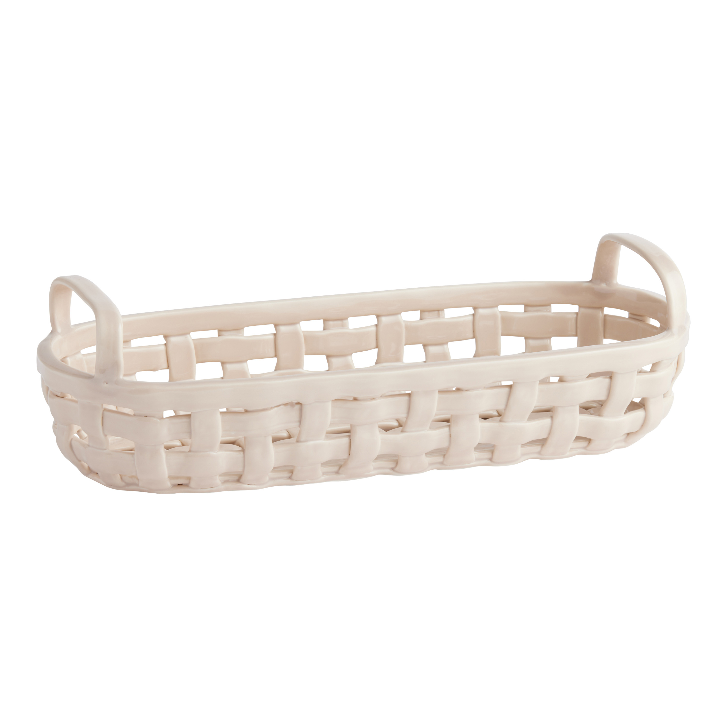 Extra Large Beige Ceramic Basketweave Fruit Basket
