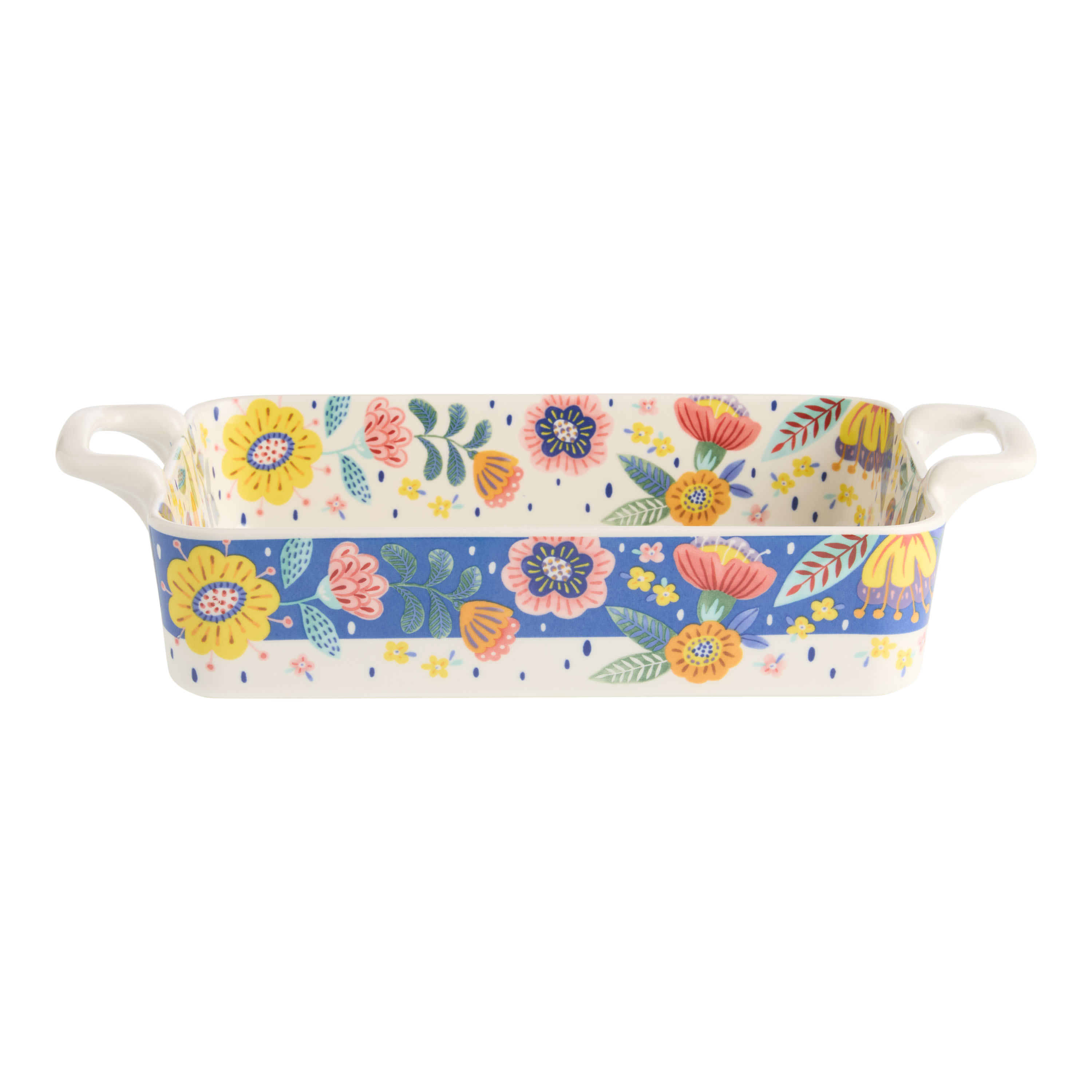 Large Multicolor Ceramic Floral Baking Dish - World Market