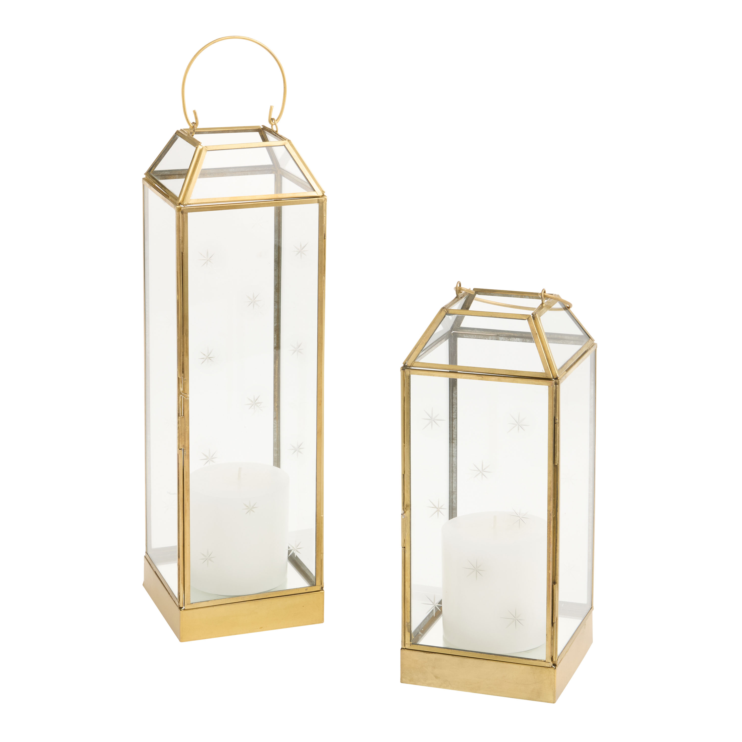 Vintage Gold and Hand Cut Glass Star Candle Lantern - World