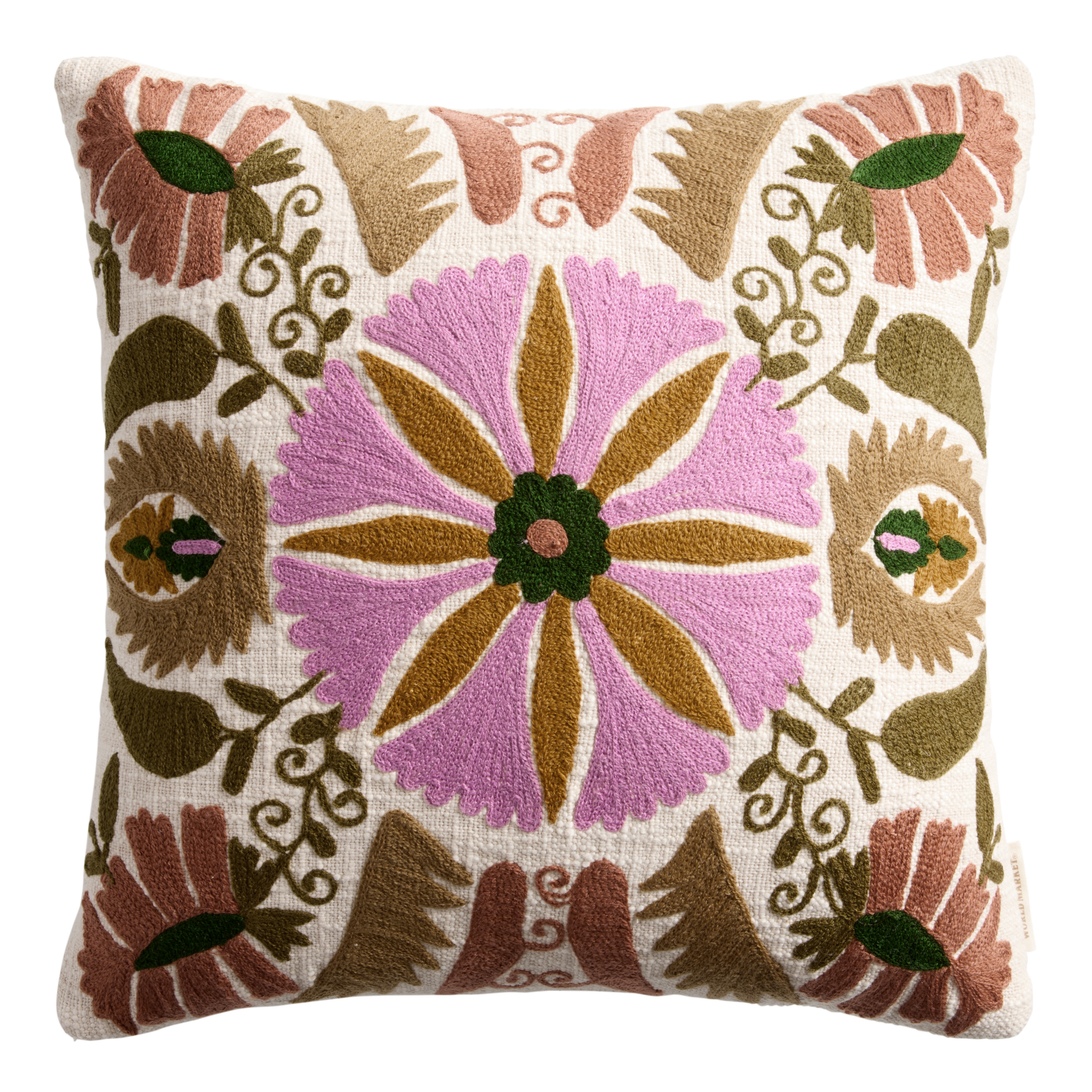 Mauve Medallion Floral Embroidered Throw Pillow - World Market