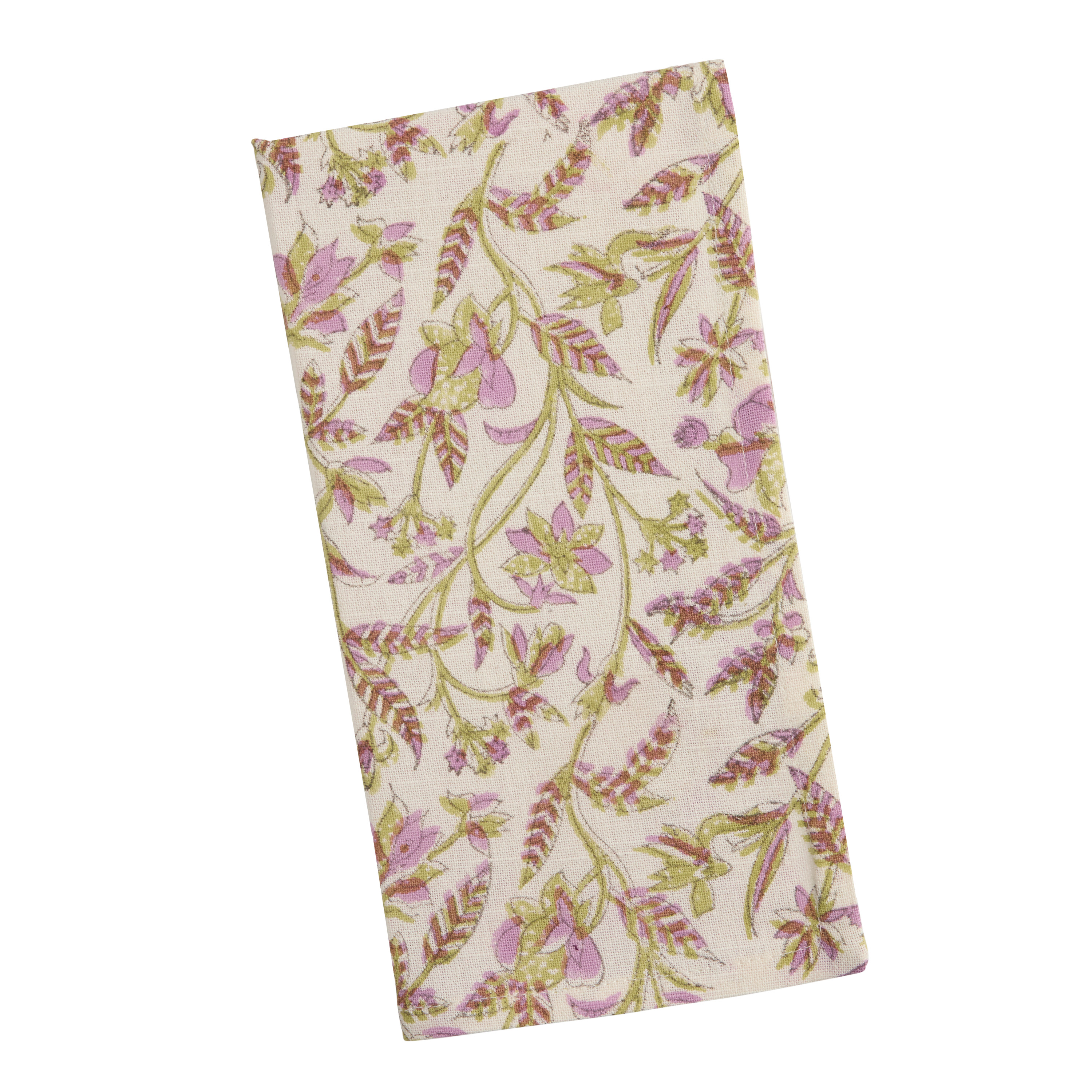 Green and Lilac Leafy Floral Block Print Napkin - World Market