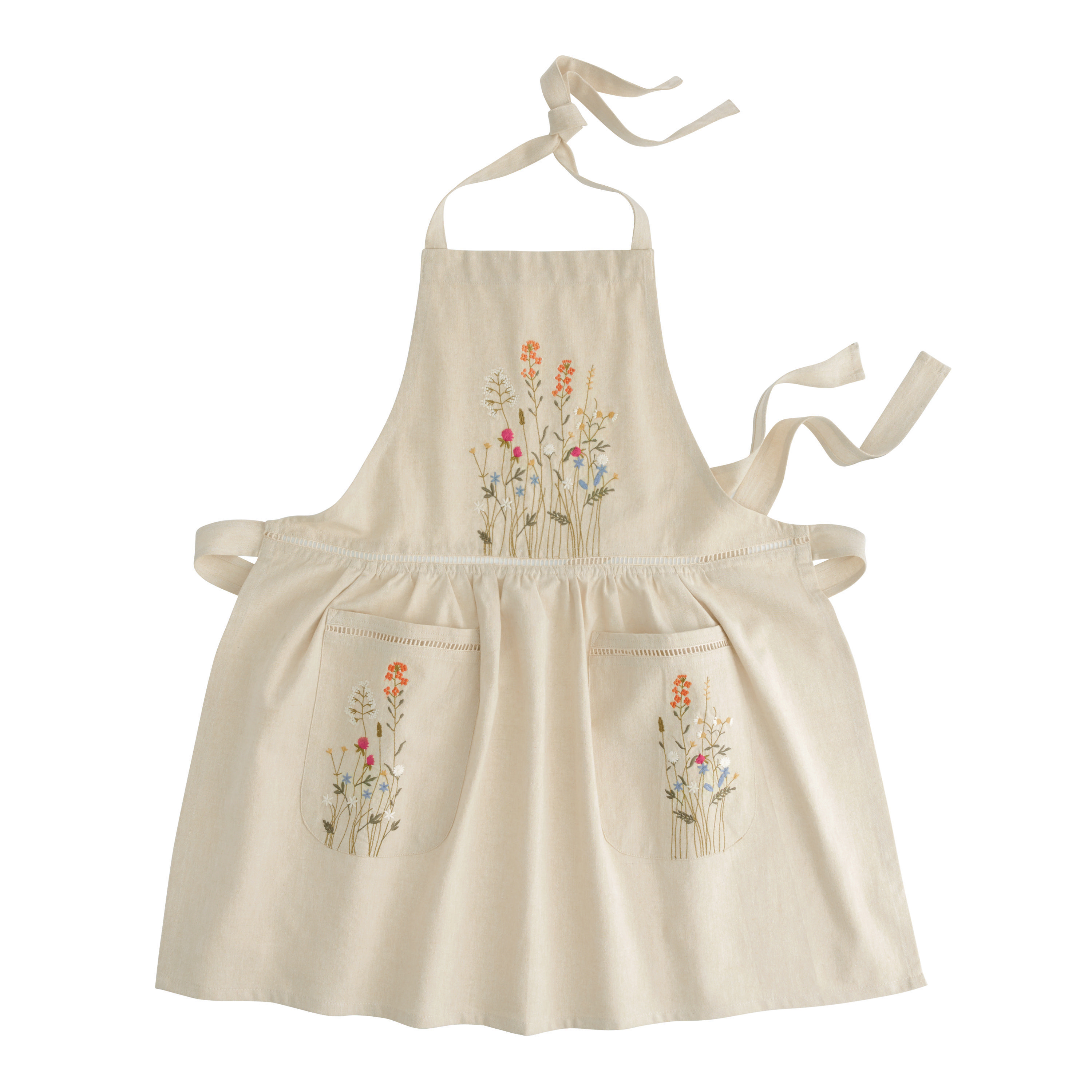 【美品】venit LACE EMBROIDERY APRON BLOUSE Natural Embroidered Floral Apron with Lace Trim - World Market