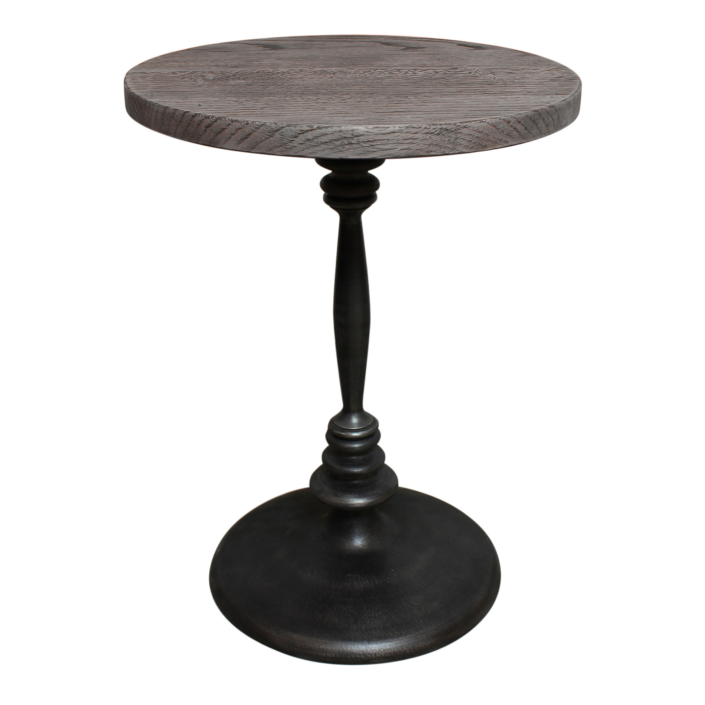 Elm Round Oak Wood and Cast Iron Pedestal Side Table World Market