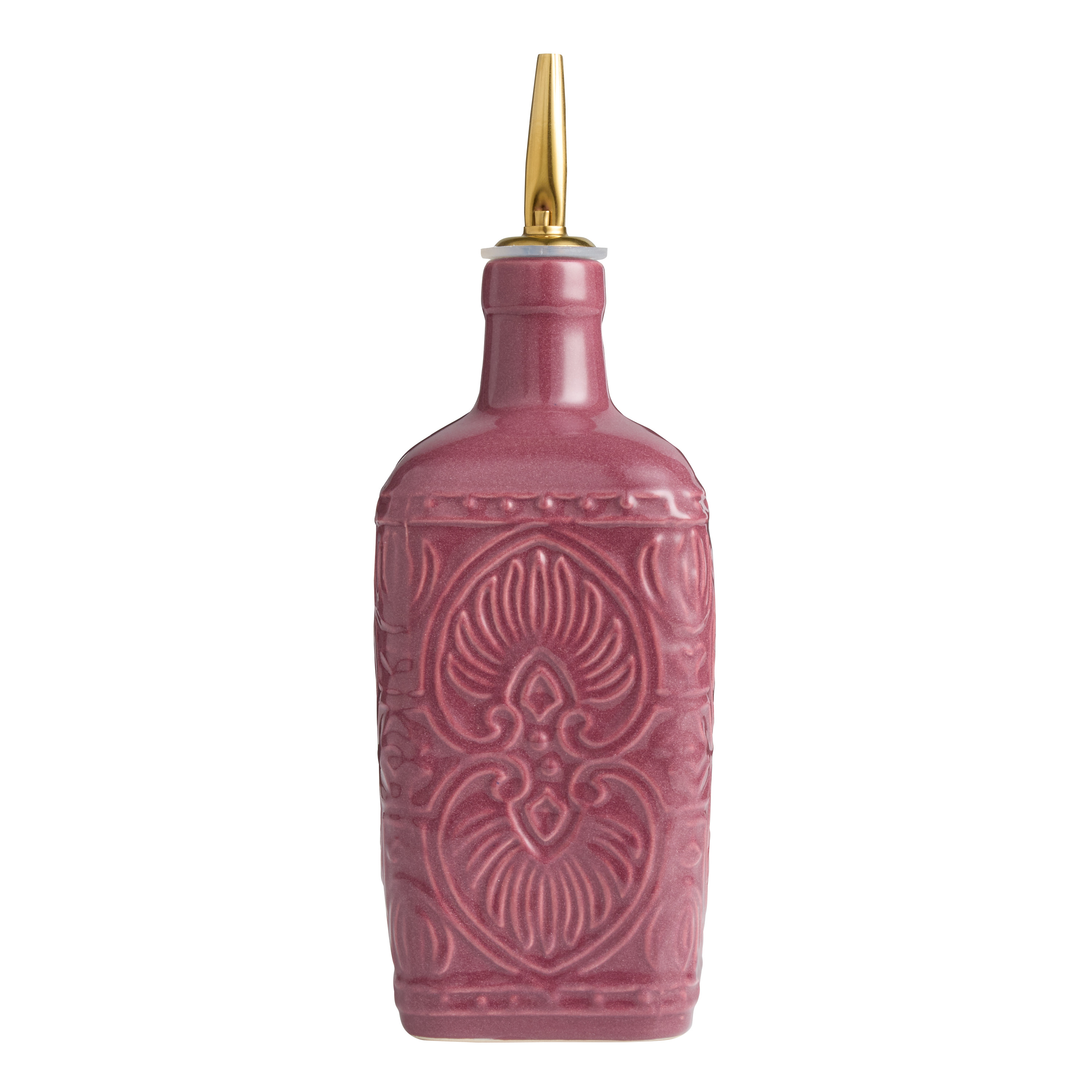 Square Plum Ceramic Embossed Oil Bottle with Spout - World Market