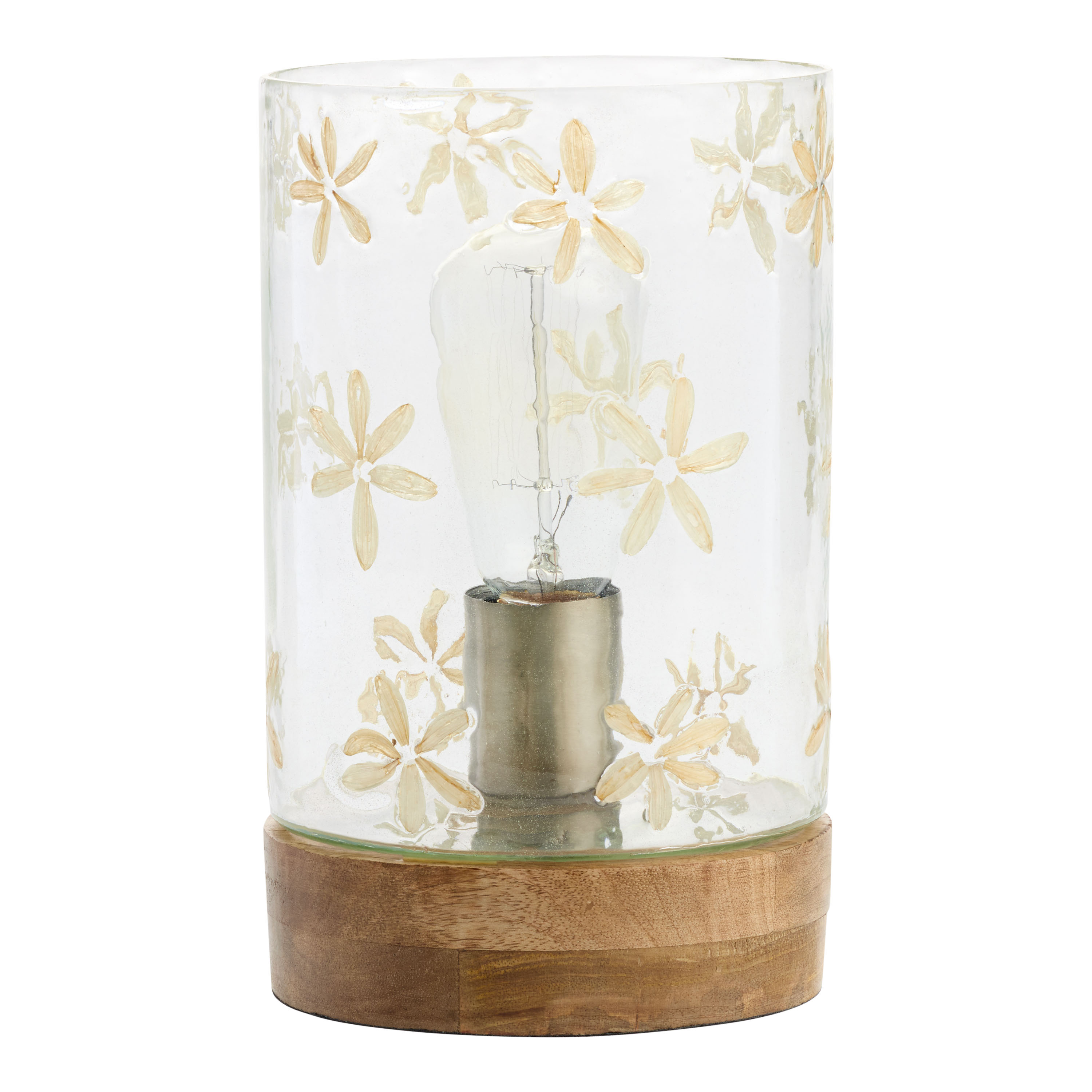 Blown Glass and Wood Pressed Flower Up Light Table Lamp - World Market