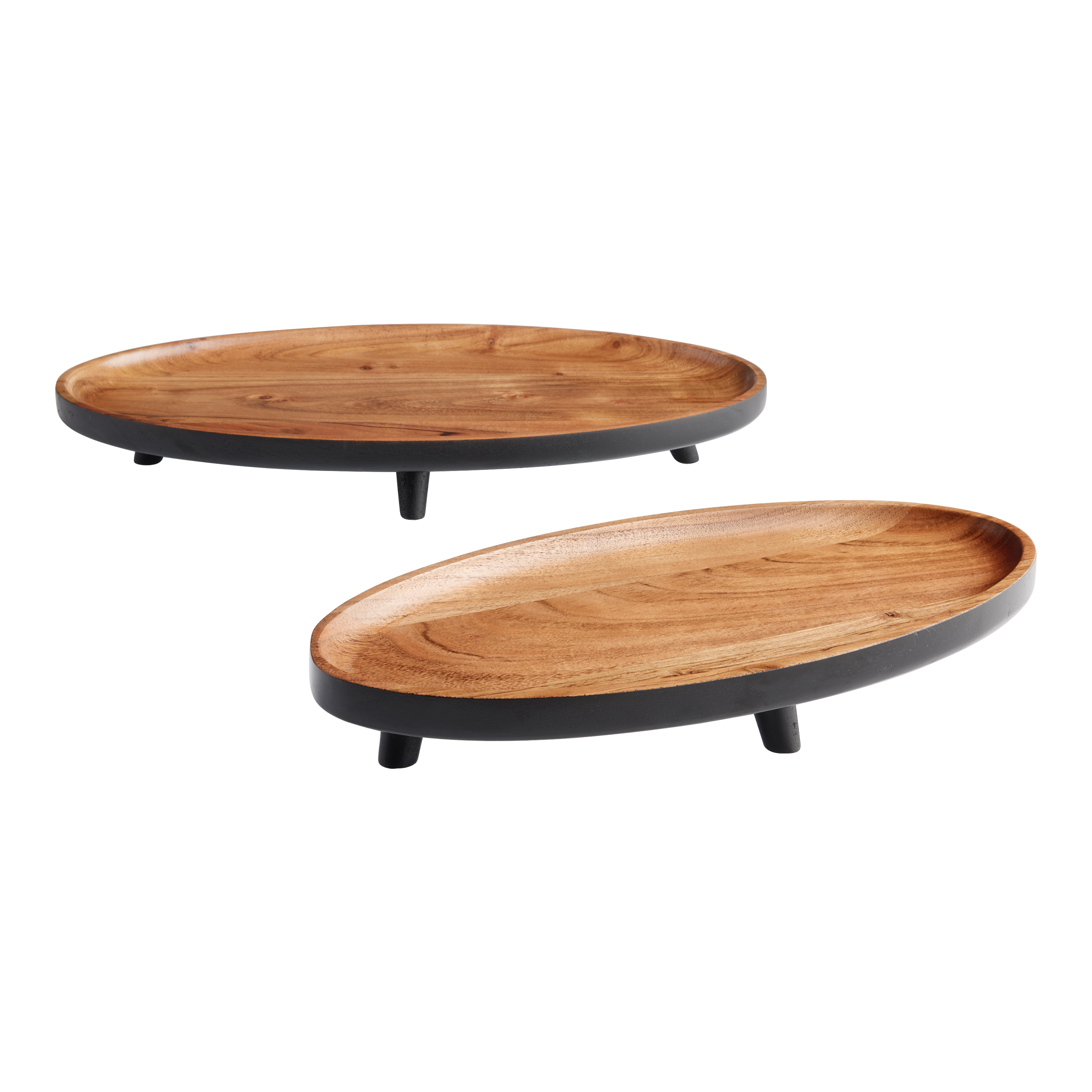Medium Oval Acacia Wood Footed Serving Tray - World Market