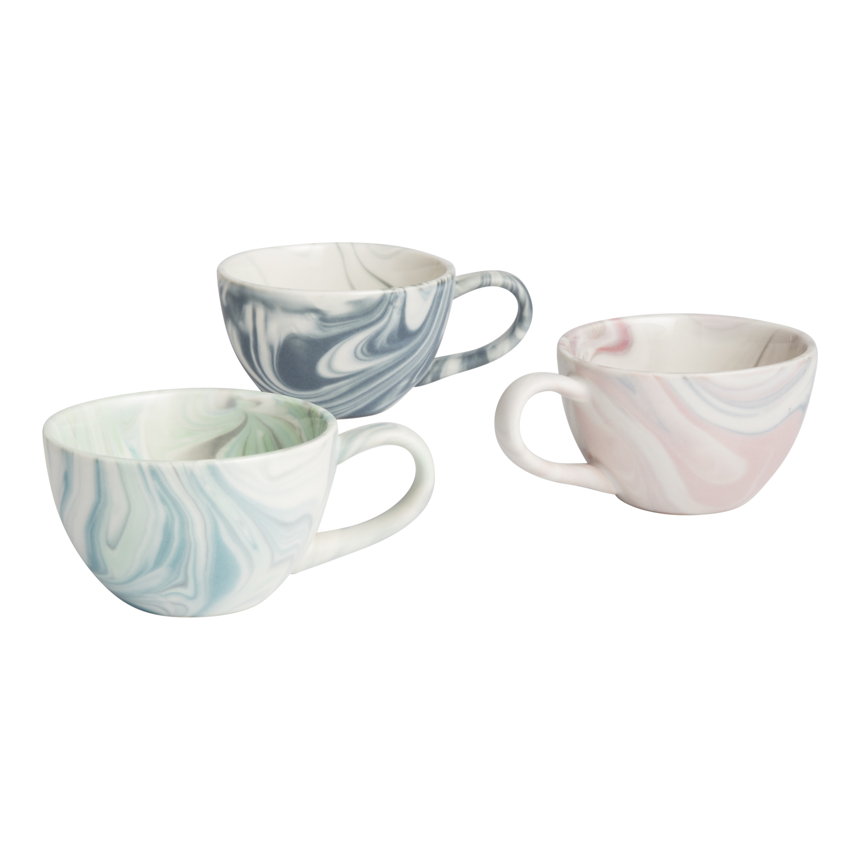 PACIFICA 4 oz Marble Ceramic Espresso Cups - Set of 4 Modern, Blue