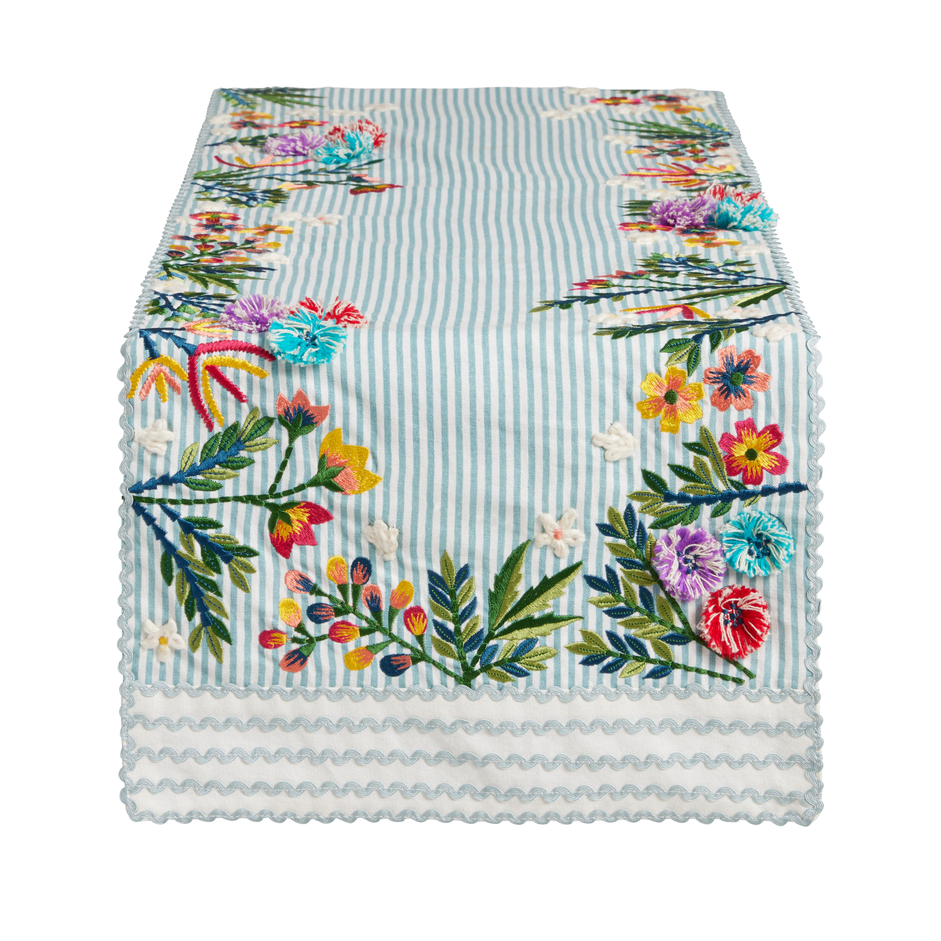 Multicolor Embroidered Floral Stripe Table Runner World Market