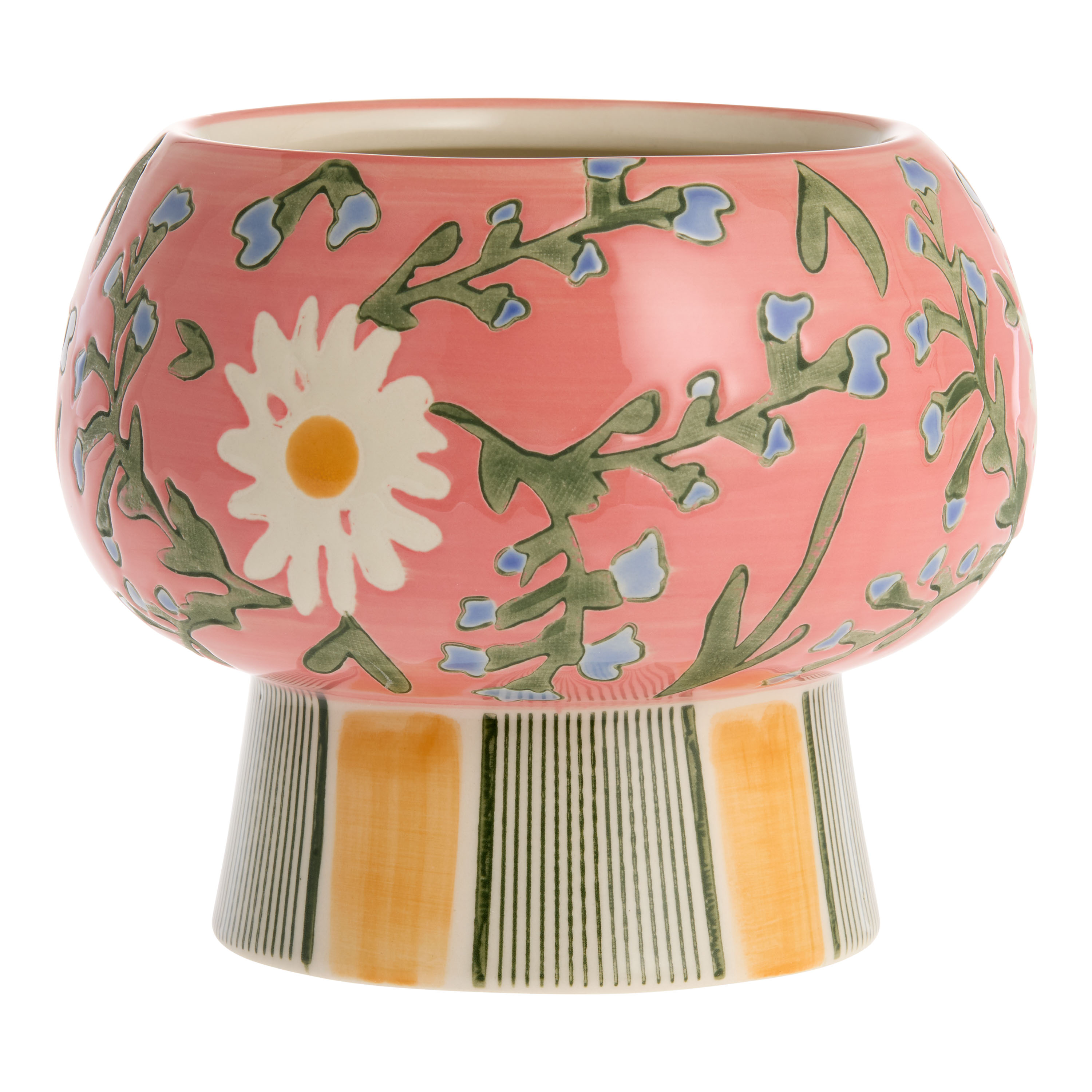 Pink Ceramic Modern Floral Pedestal Planter - World Market