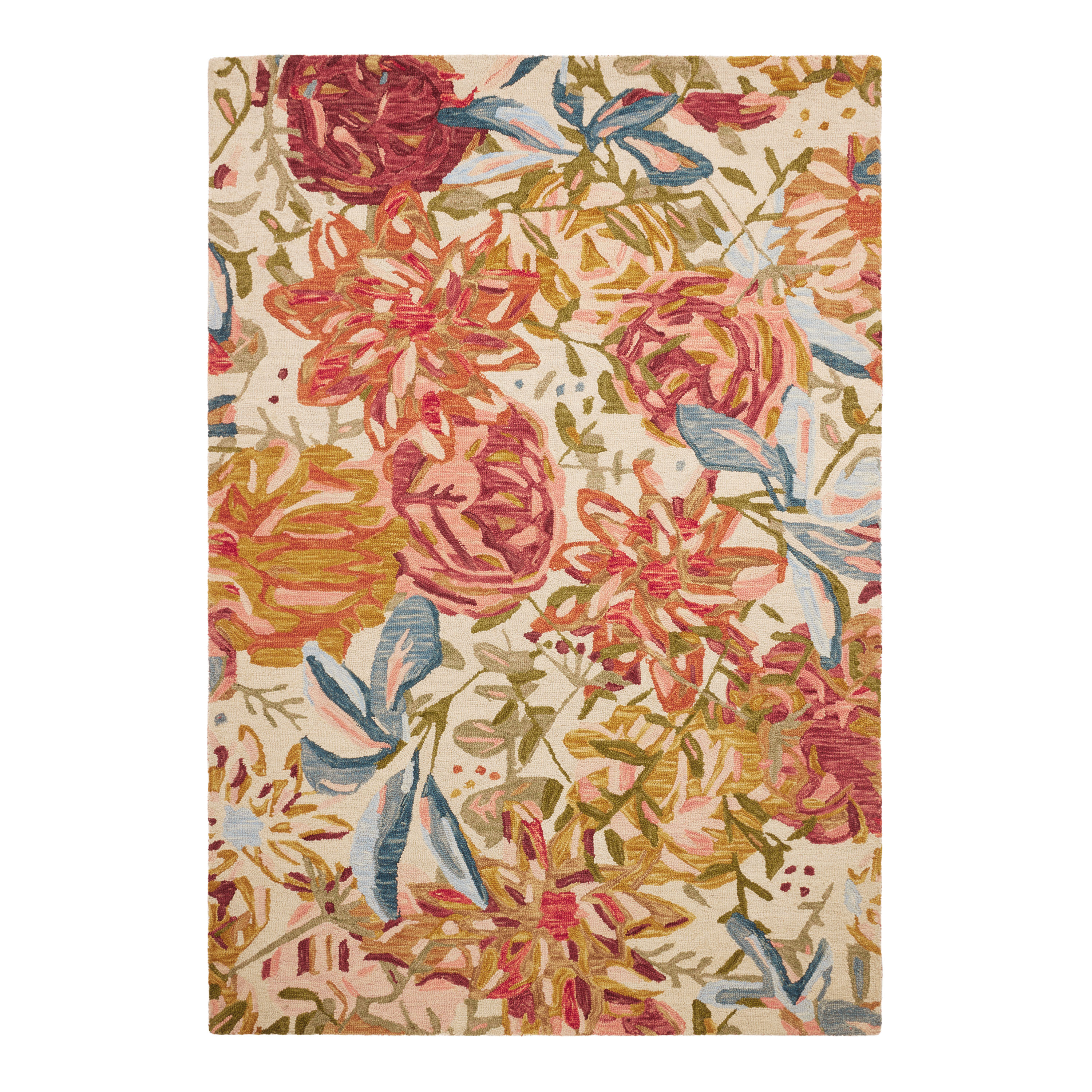 Larkspur Blue and Blush Floral Tufted Wool Area Rug World Market