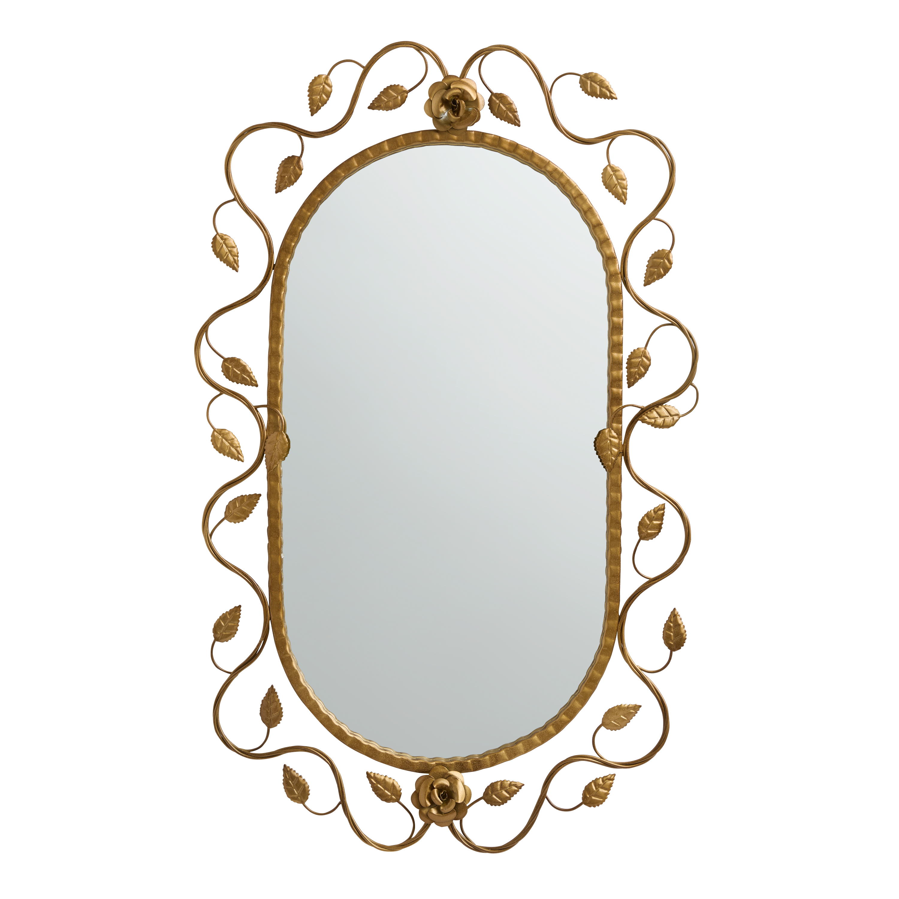 Oval Antique Gold Metal Rose and Vine Wall Mirror - World Market