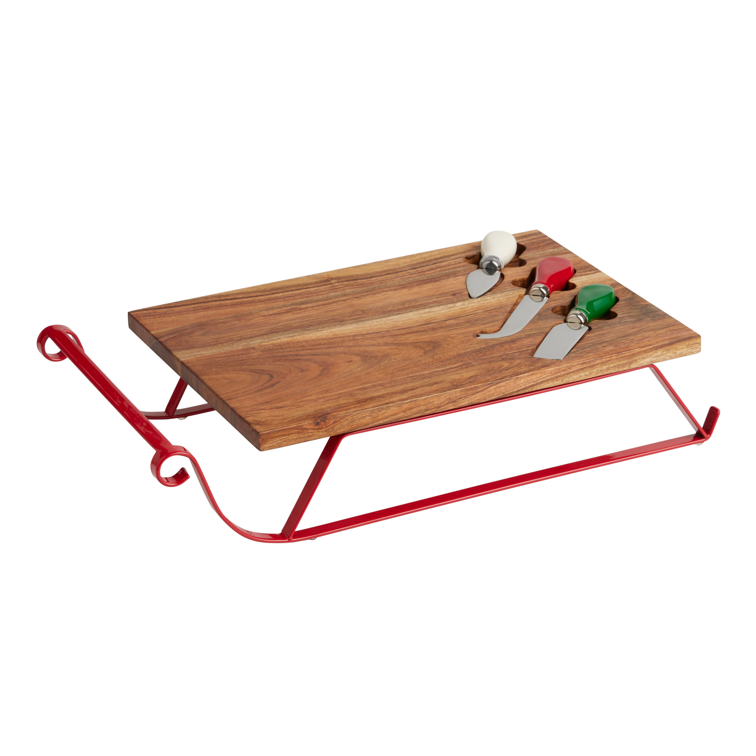 Acacia Wood Sleigh Shaped Cheese Board and Knife Set World Market