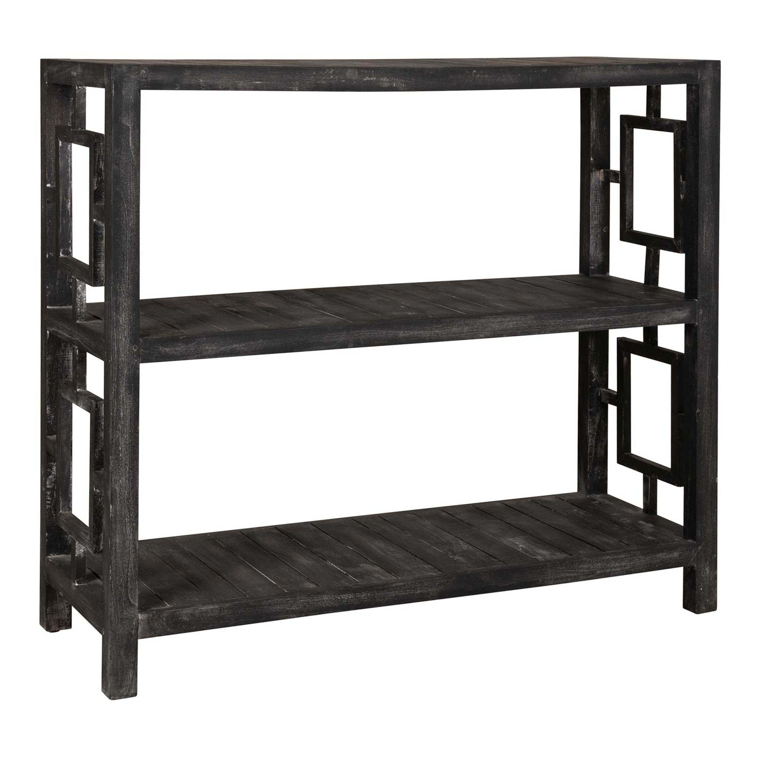 Udall Low Distressed Black Wood Geometric Bookshelf World Market