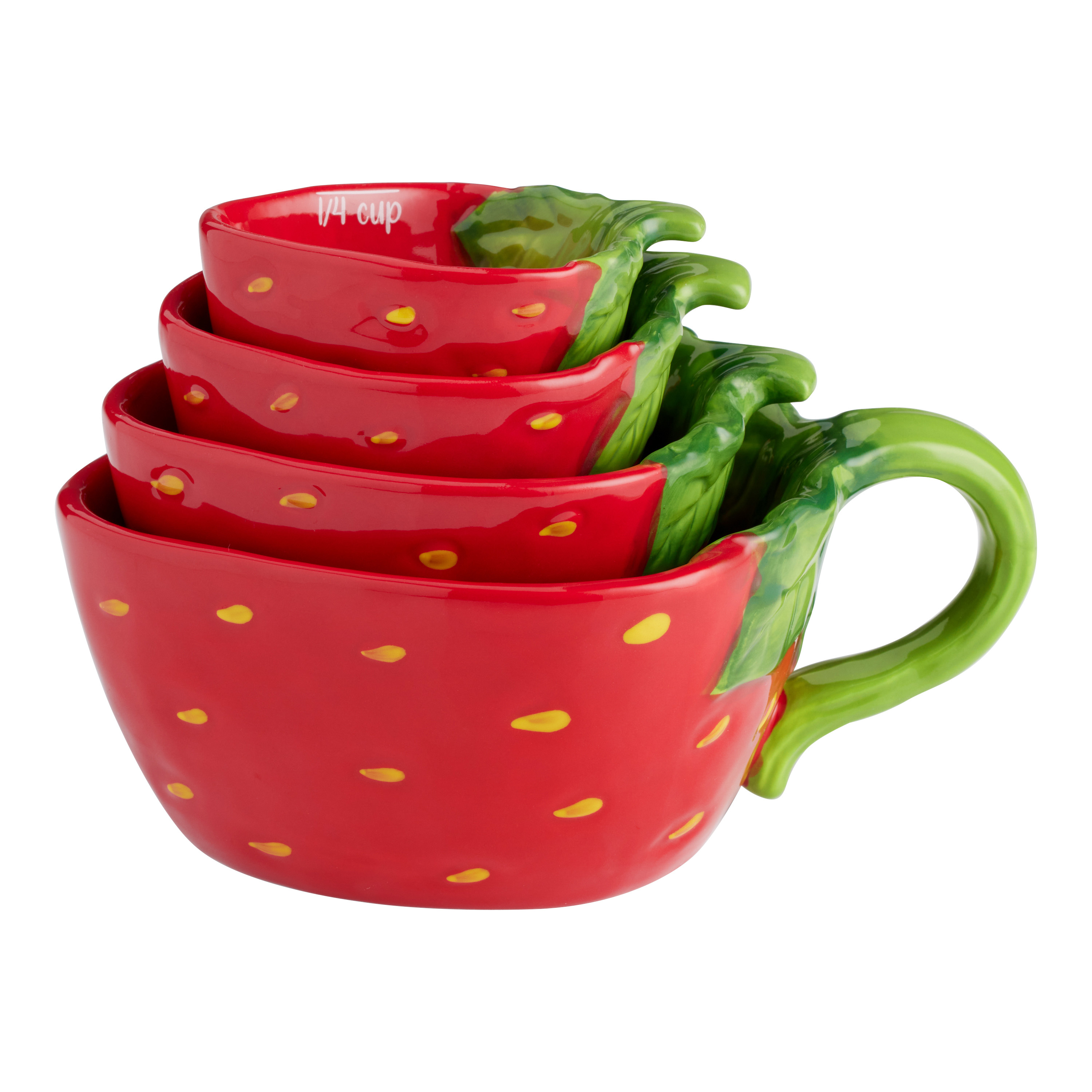 Holiday Time Red and Green Elf Measuring Cups, Stoneware Ceramic 