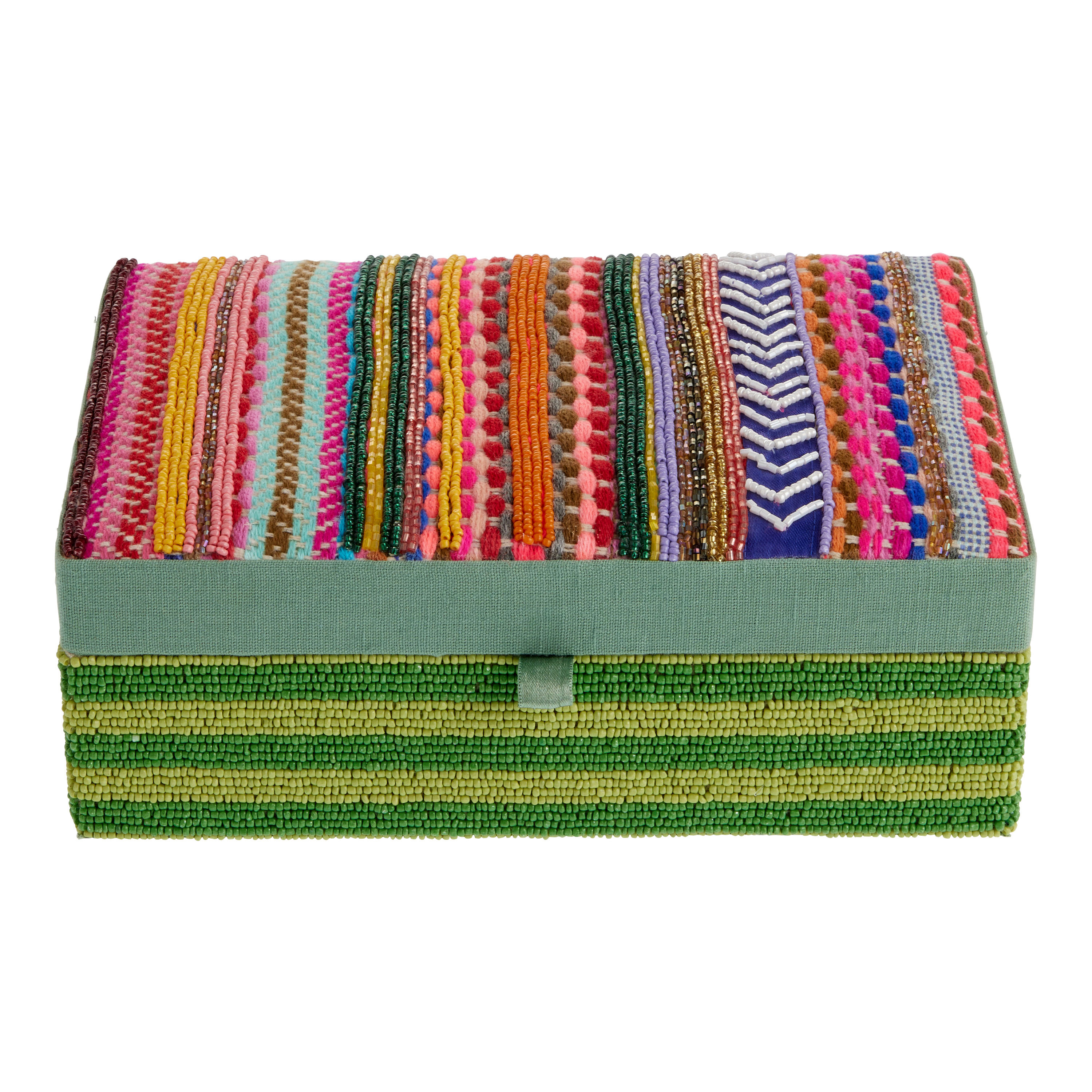 Multicolor Stripe Beaded and Embroidered Storage Box World Market