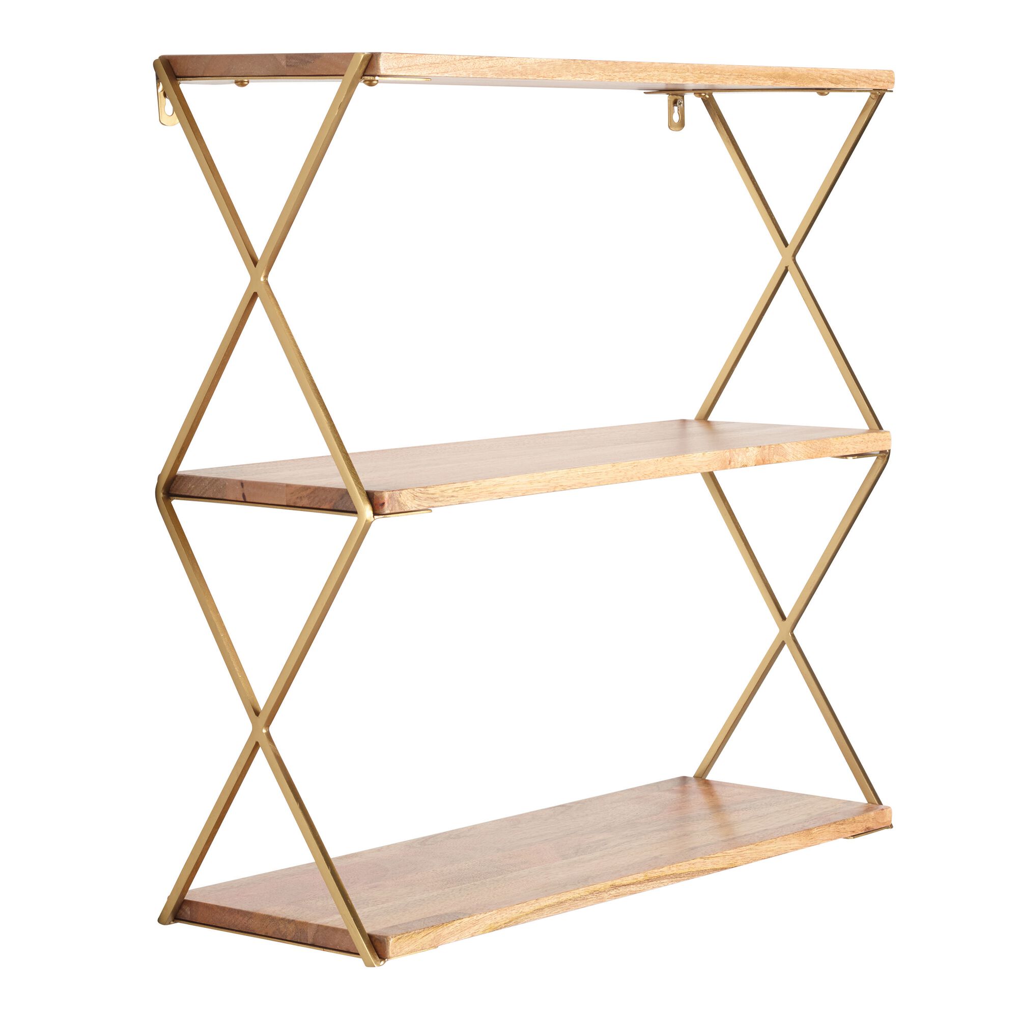 Metal and Natural Wood 3-Tier Wall Shelf