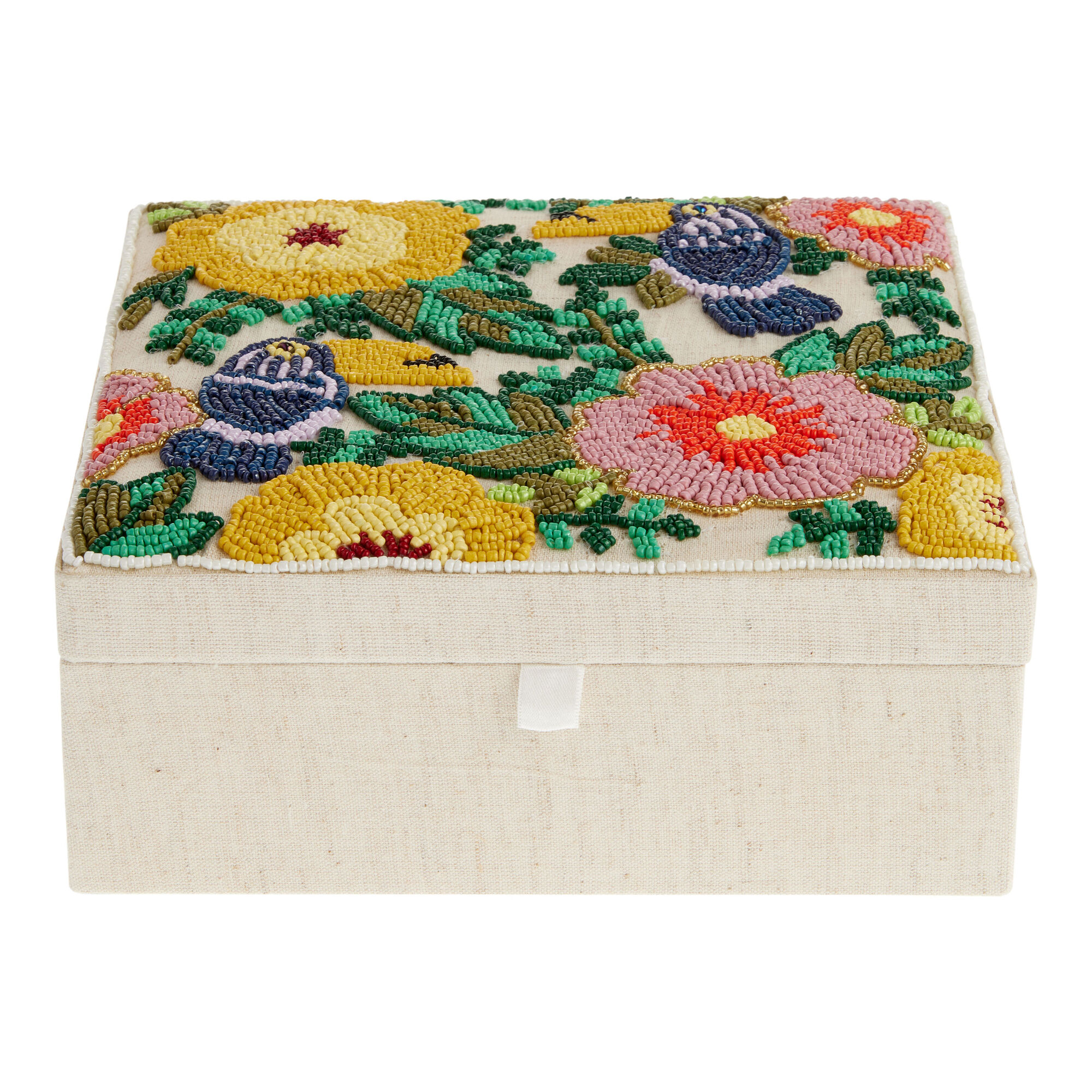 Floral Toucan Beaded and Embroidered Storage Box World Market