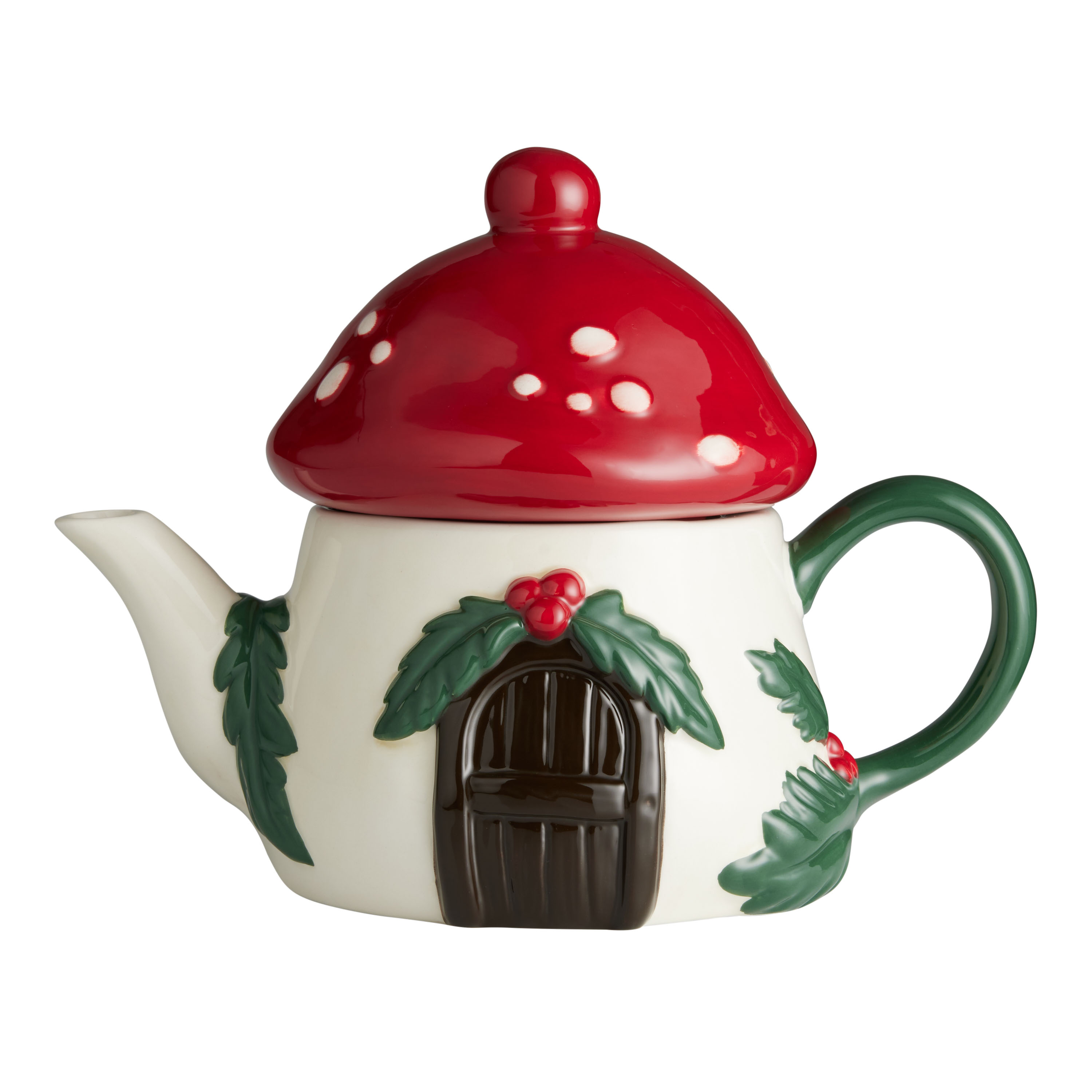 Red and Green Ceramic Mushroom House Teapot World Market