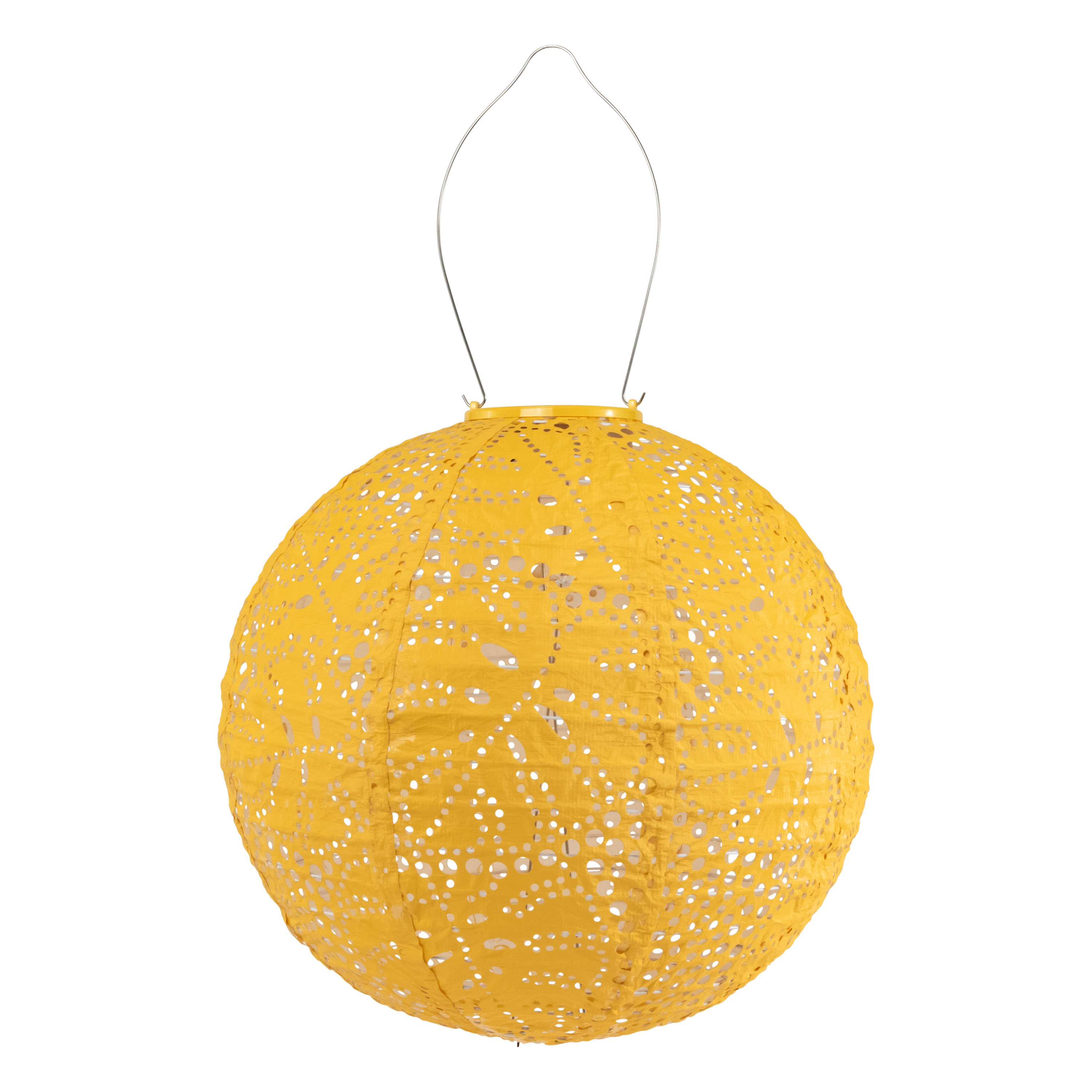 Verina Round Fabric Monstera Leaf Solar LED Lantern - World Market