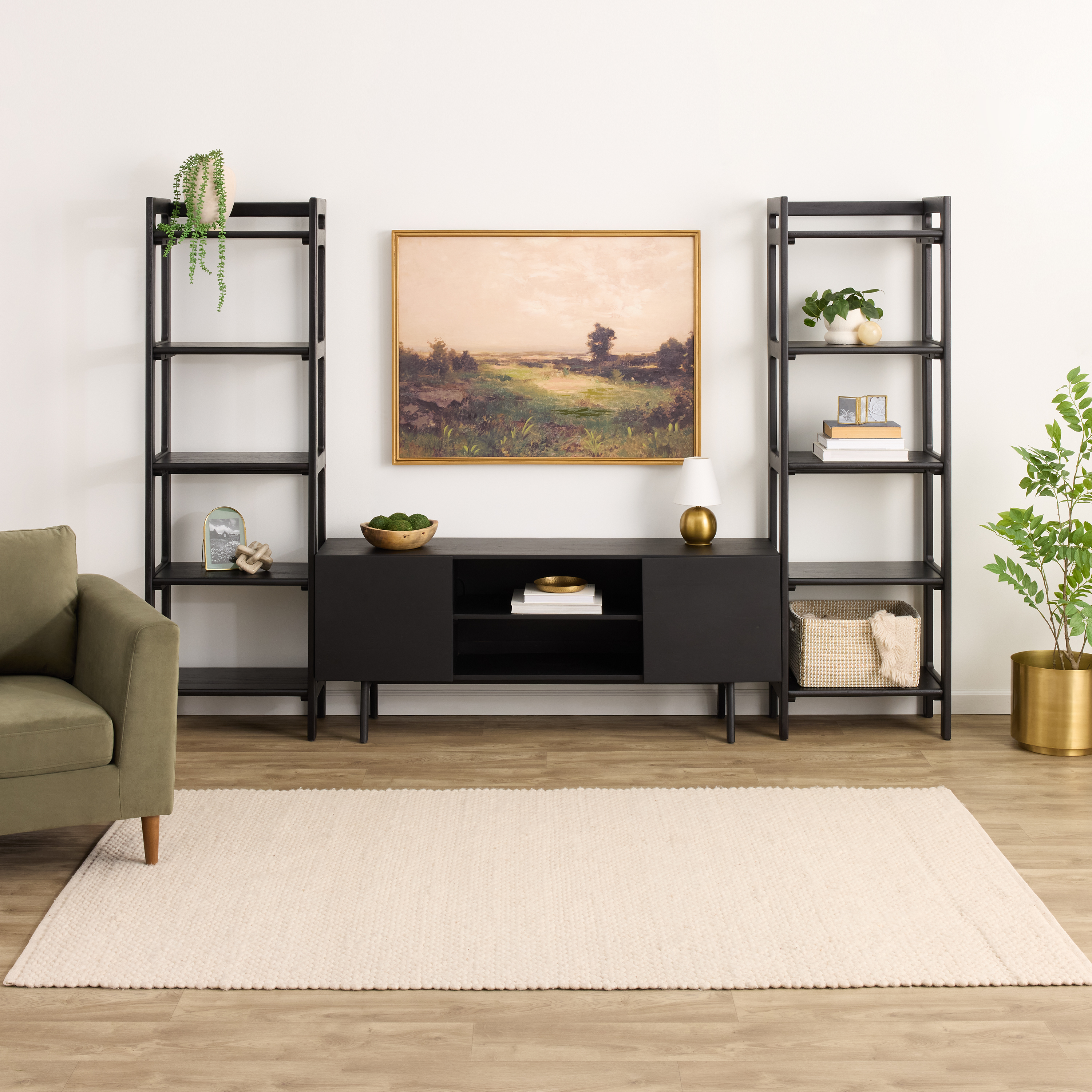 Dane Modular 60 Inch Media Wall System with Narrow Shelves 3 Piece