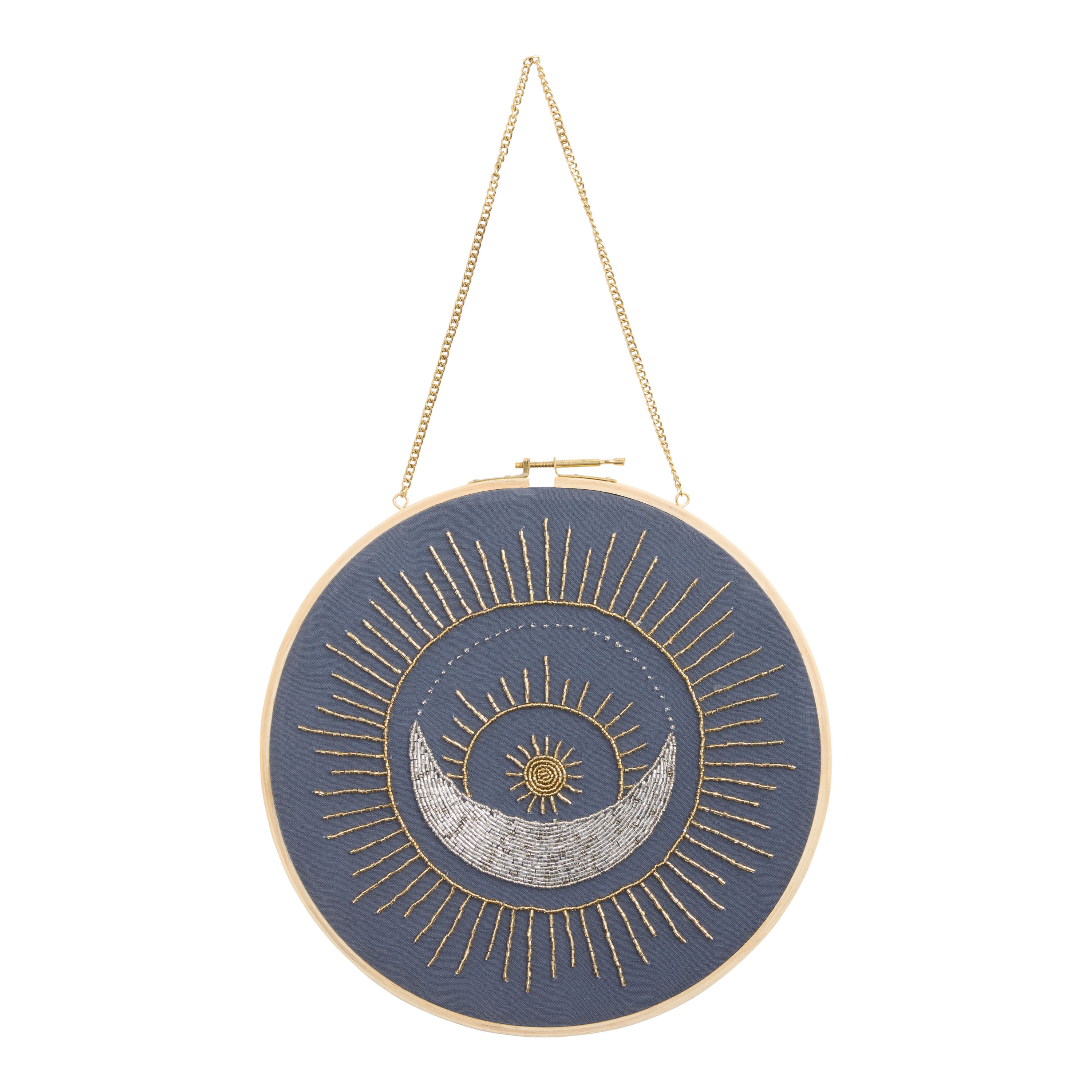 Blue Moon And Sun Embroidered Beaded Disc Wall Decor - World Market