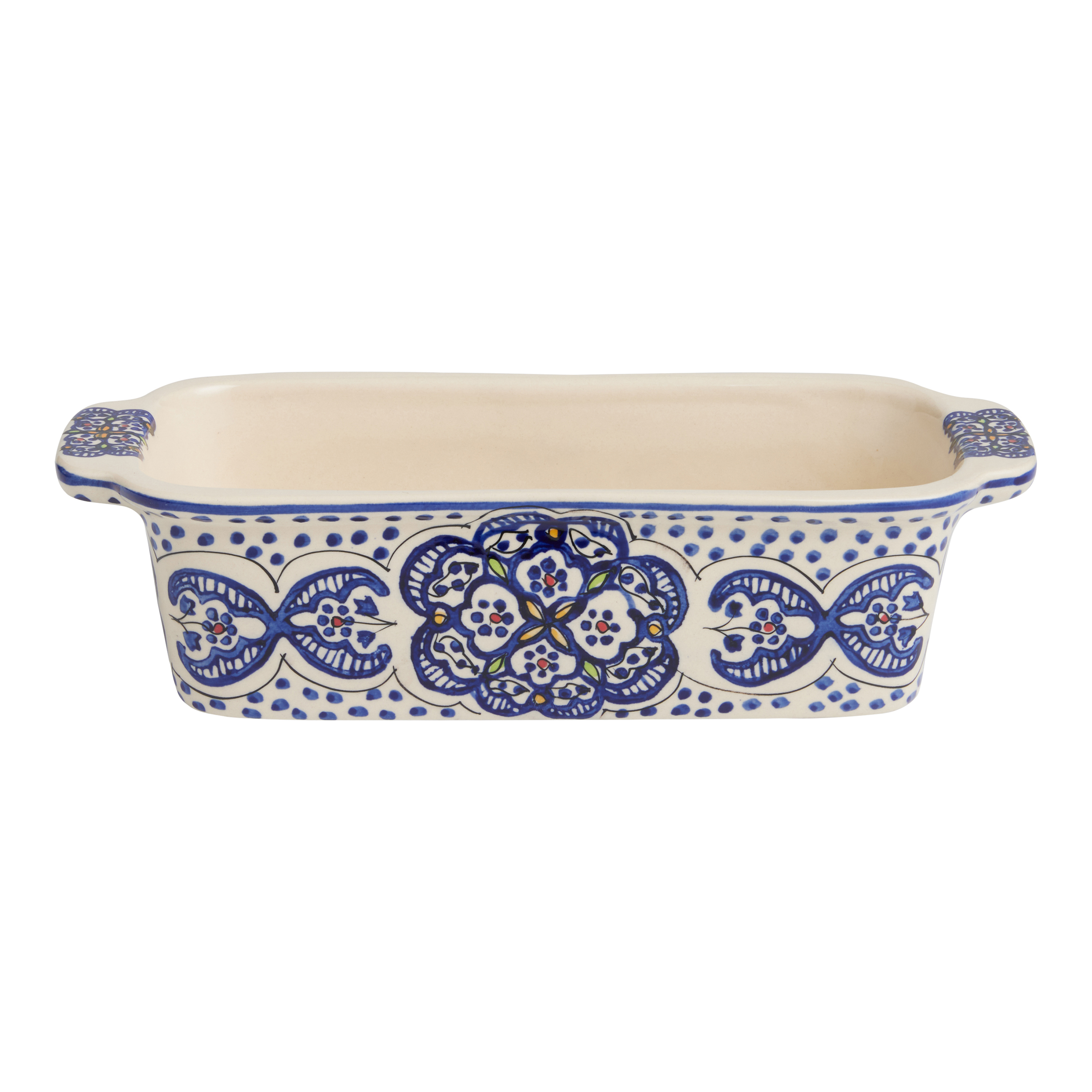 Tunis White and Blue Ceramic Loaf Pan - World Market