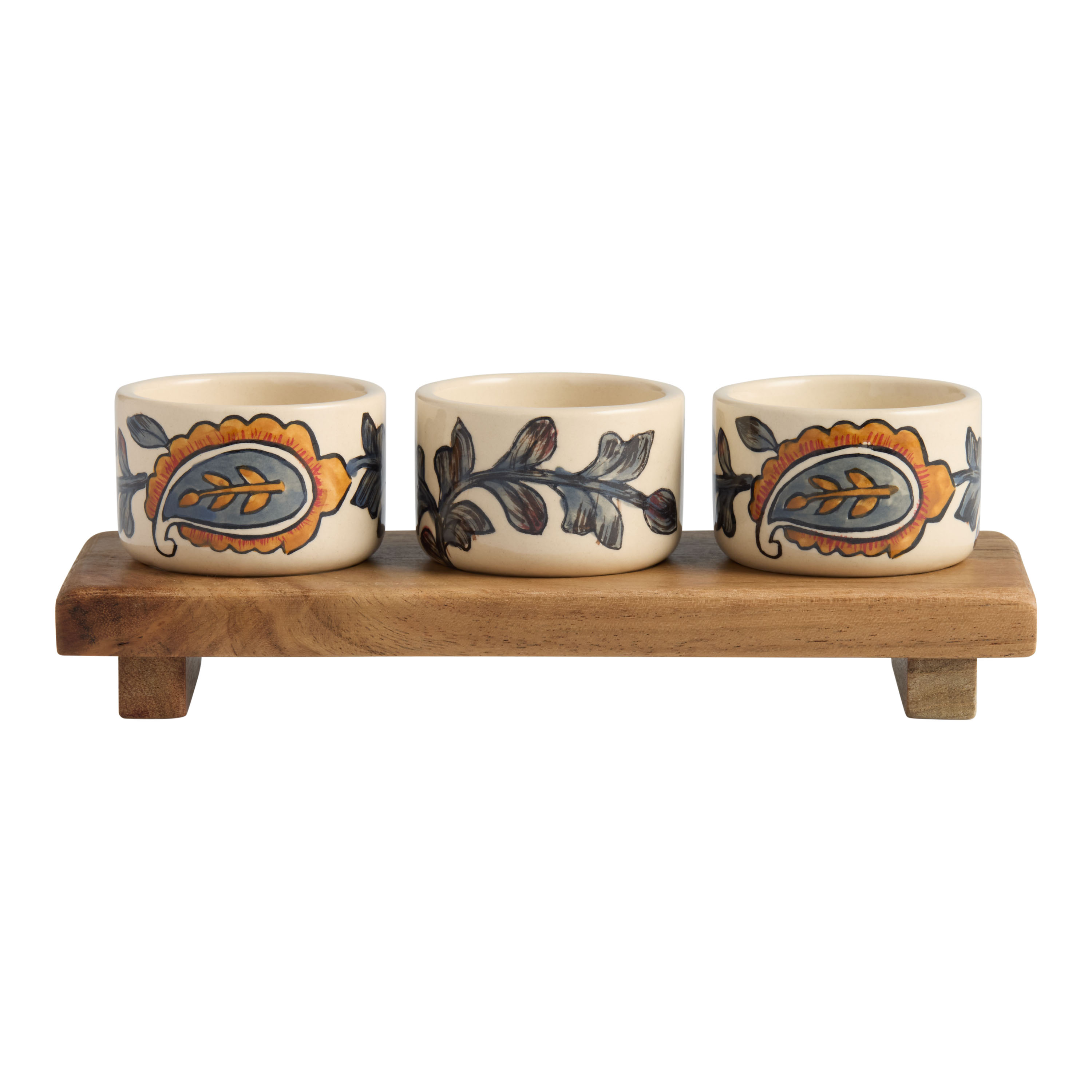 Paisley Hand Painted Ceramic Mini Bowls and Stand Set - World Market