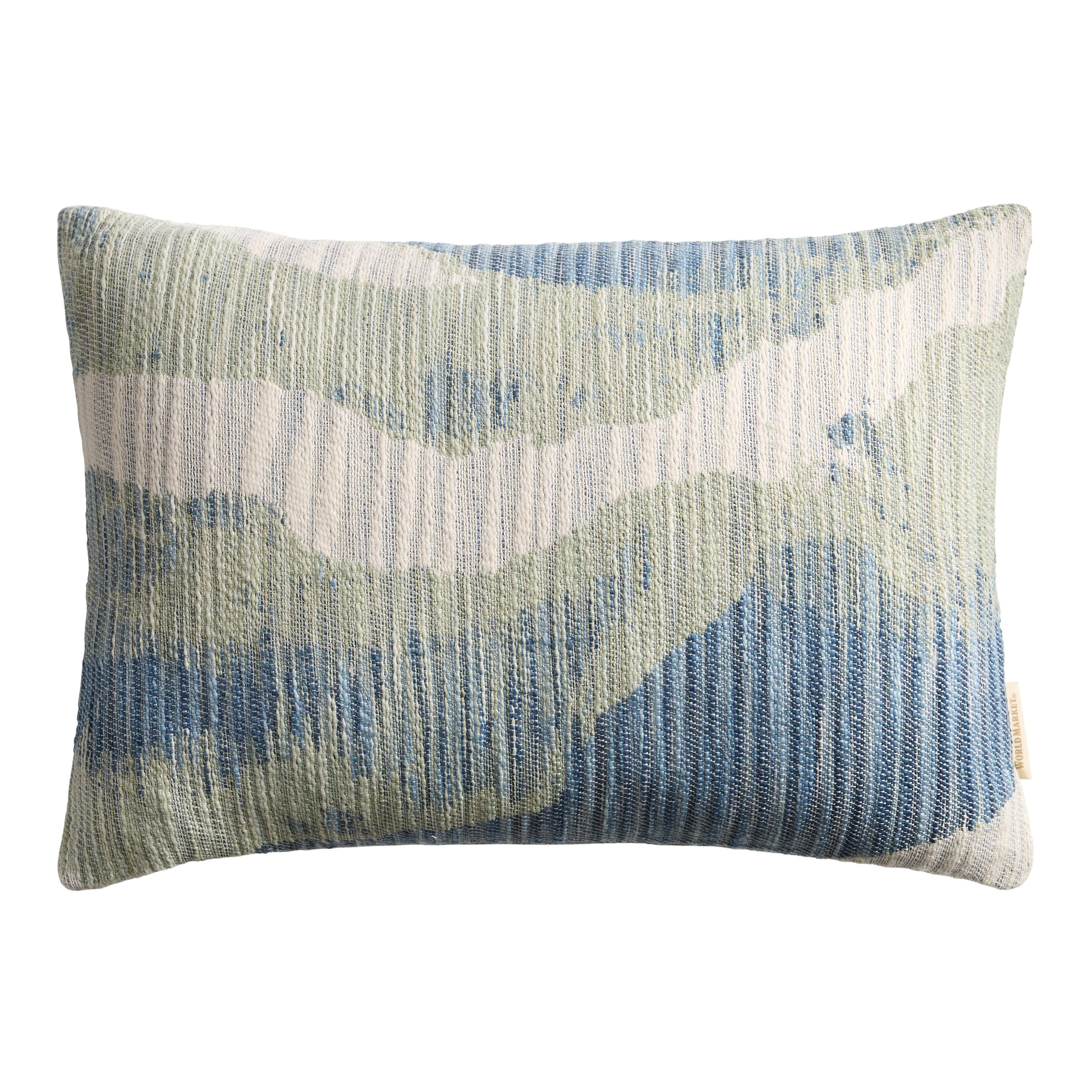 Blue and Sage Green Jacquard Indoor Outdoor Lumbar Pillow - World Market
