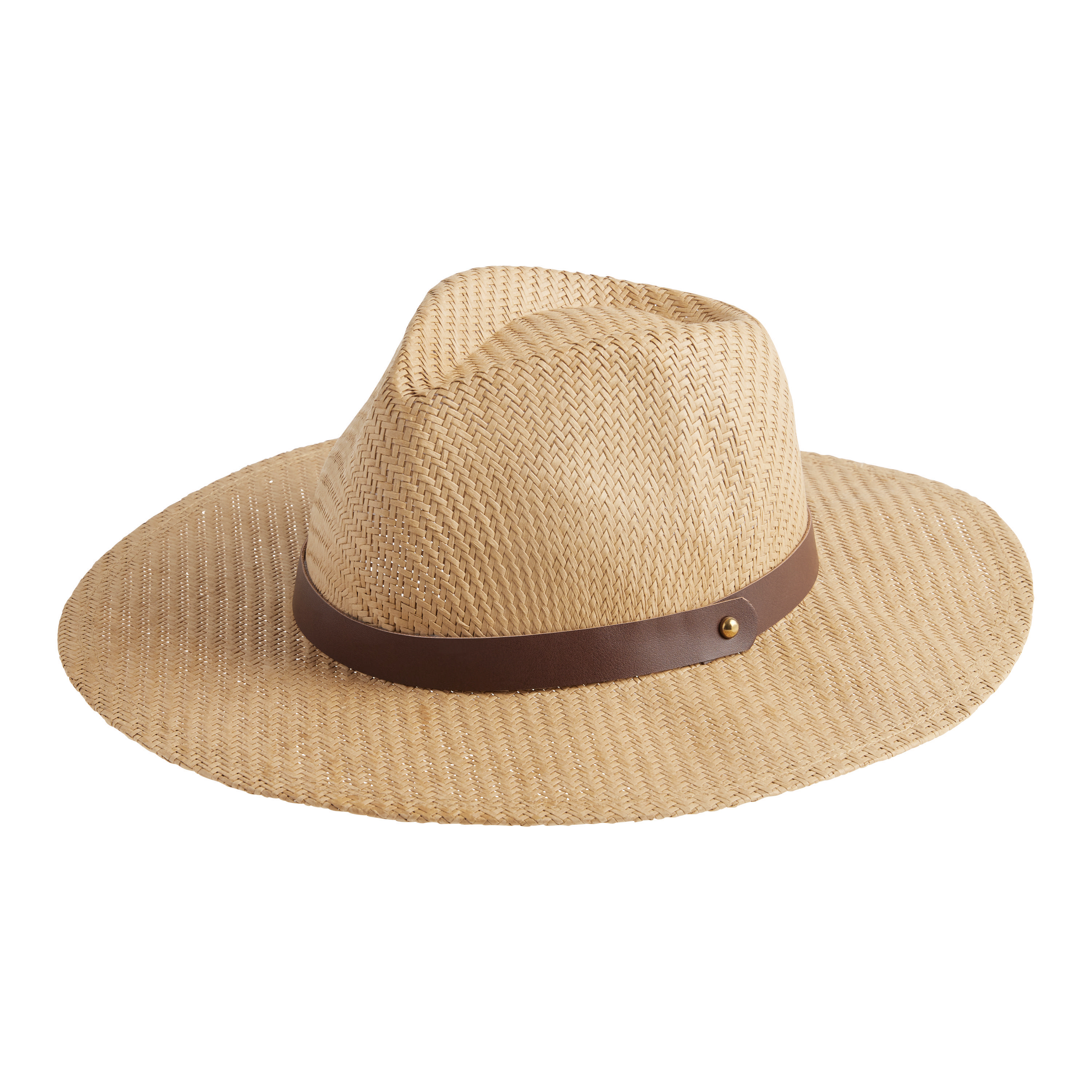 Sayulita Tan Straw Rancher Hat with Faux Leather Trim - World Market
