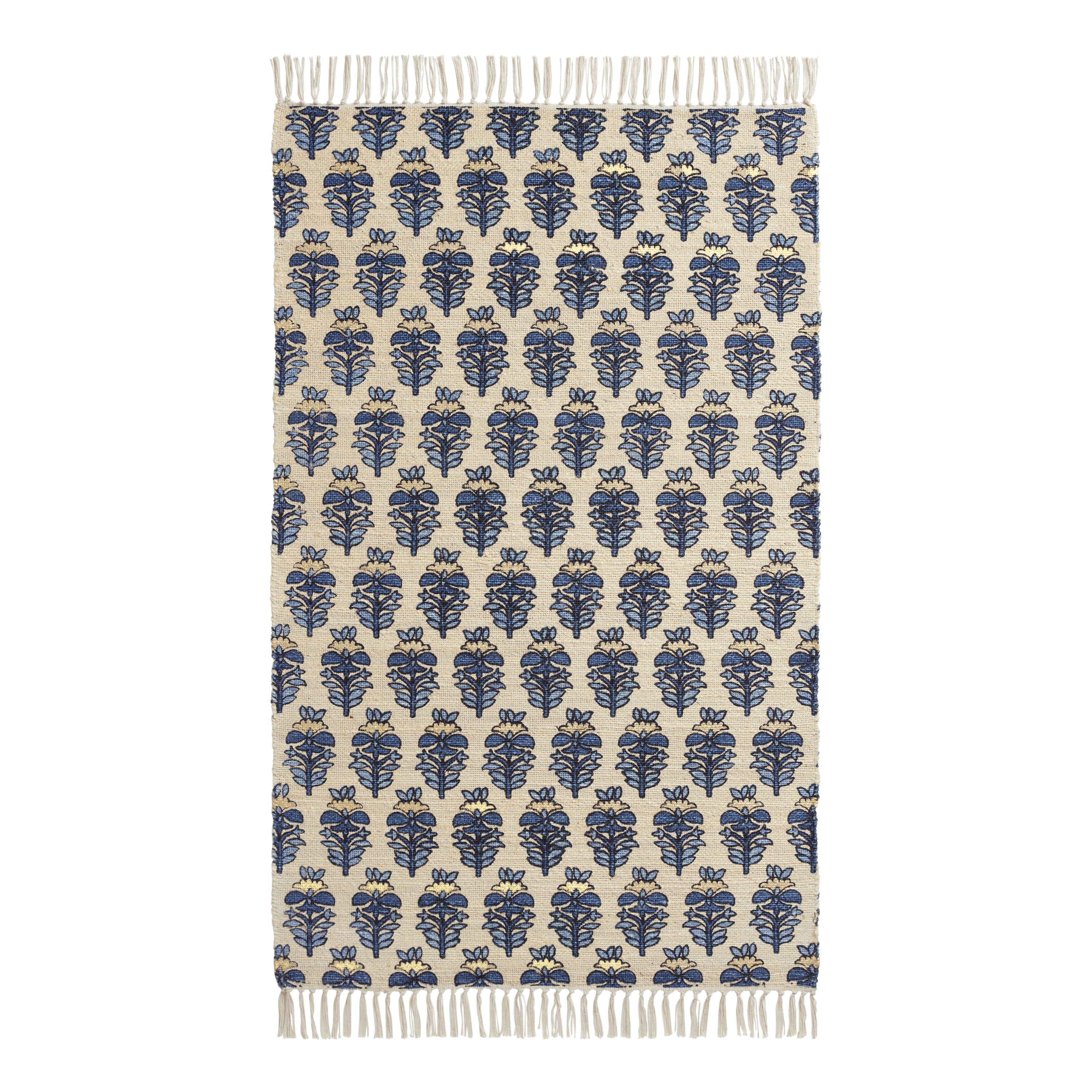 Buti Indigo Blue and Gold Floral Jute and Cotton Area Rug World Market